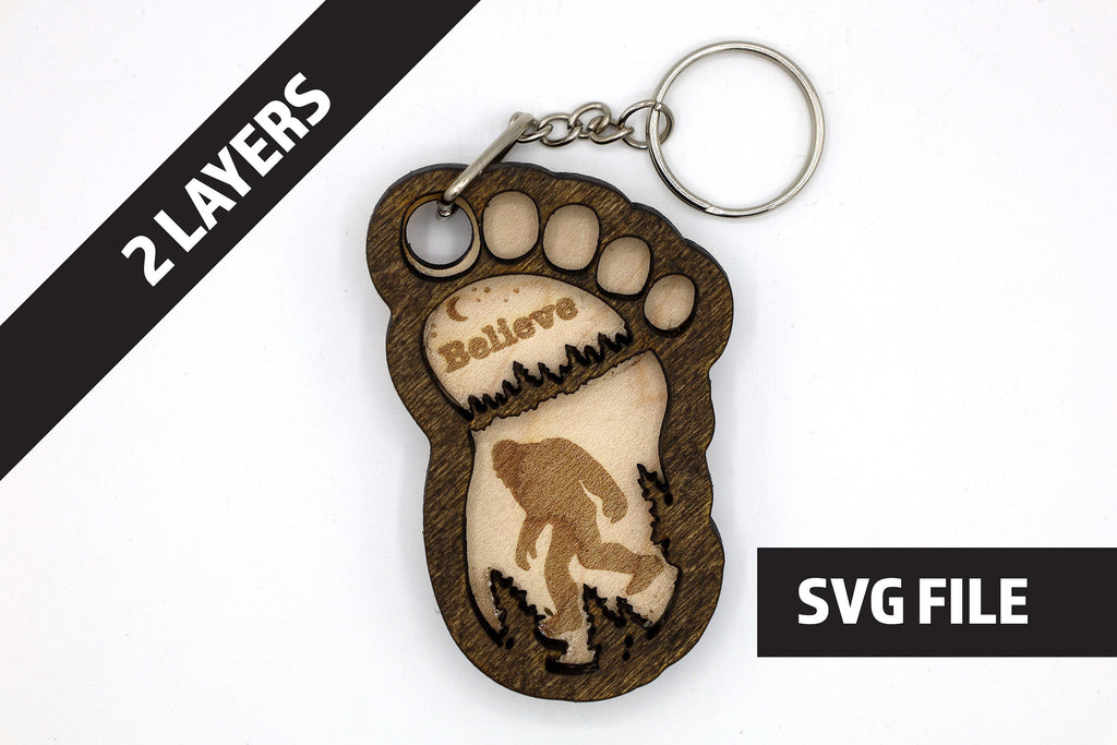 2 Layer Bigfoot Keychain SVG File Instant Download