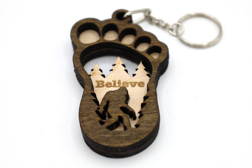 2 Layer Bigfoot Footprint Keychain SVG | Layered Sasquatch Laser Cut File | Wooden Keychain Template | Glowforge & LightBurn