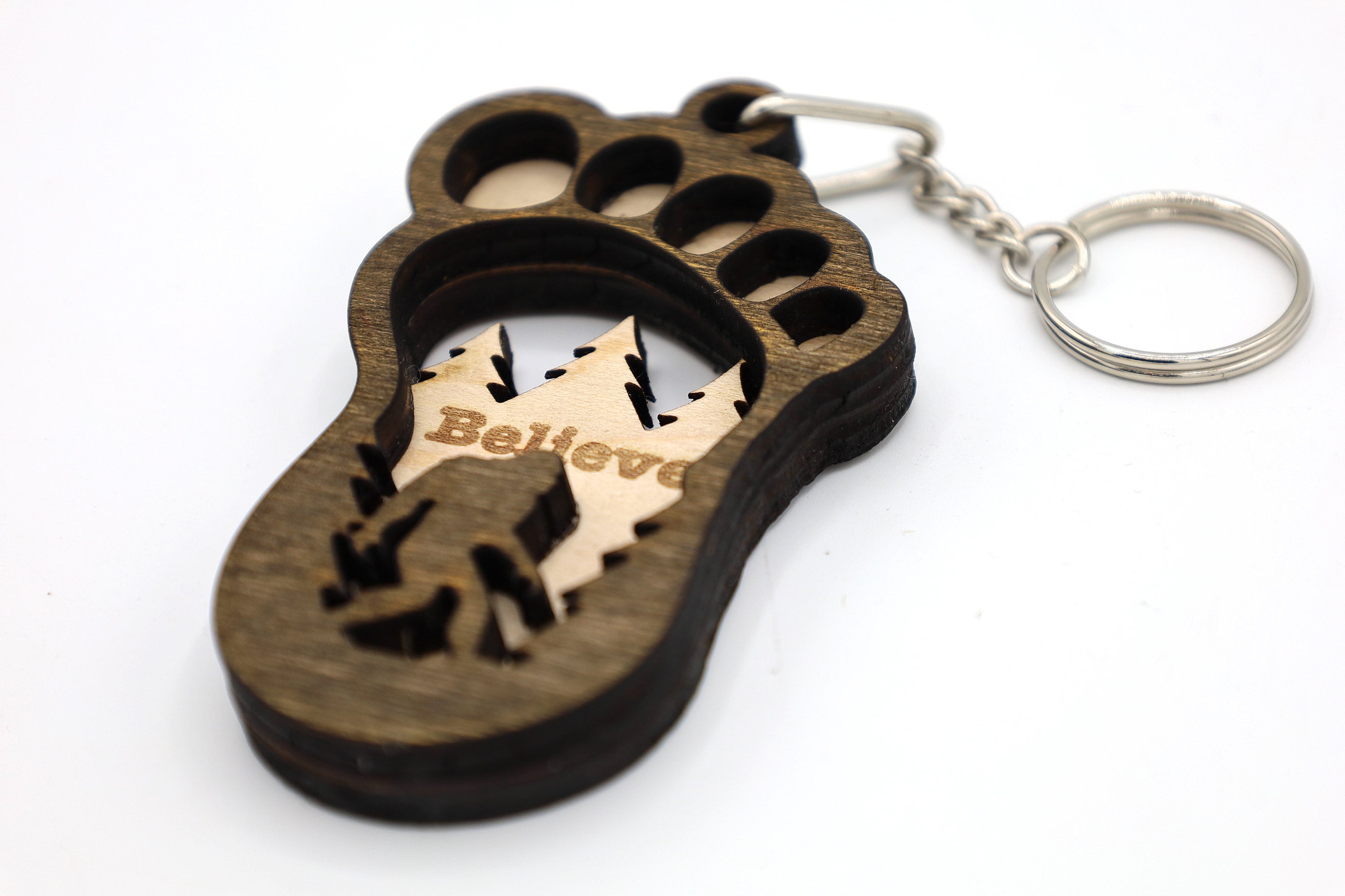 2 Layer Bigfoot Footprint Keychain SVG | Layered Sasquatch Laser Cut File | Wooden Keychain Template | Glowforge & LightBurn