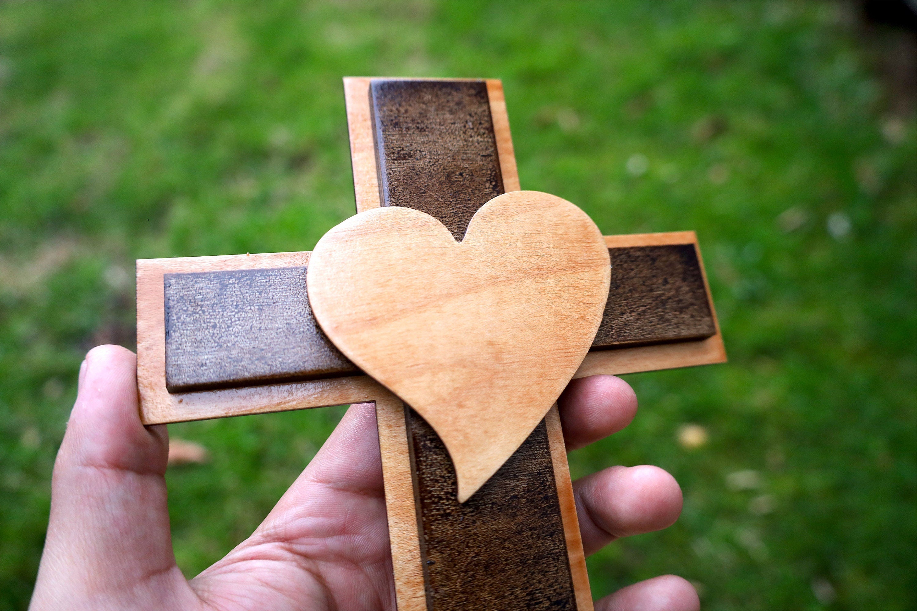 Decorative 3 Layer Wooden SVG, JPEG File with Cross and Heart Design DIY