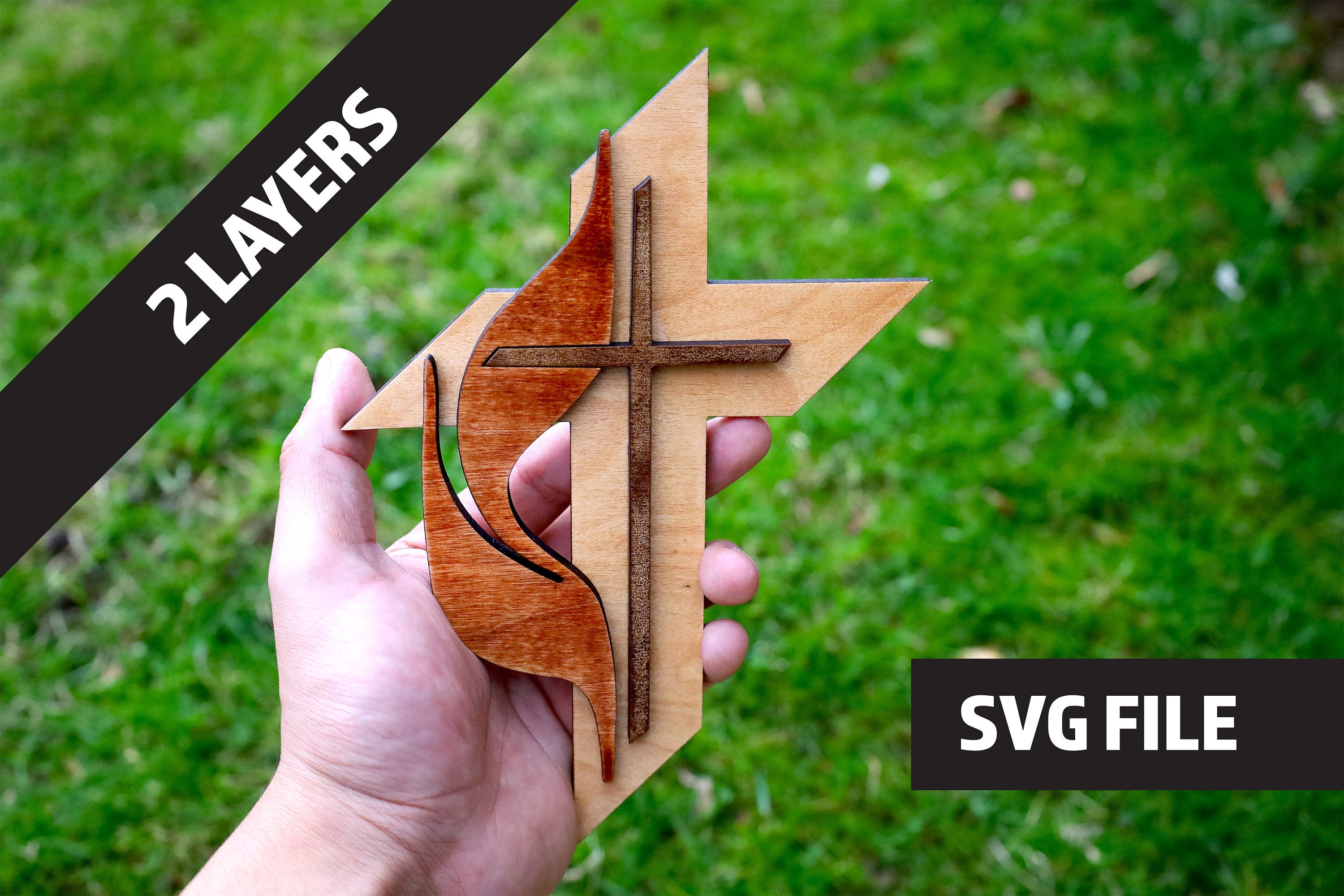 2 Layer Wooden Cross SVG | Christian Laser Cut File | Glowforge SVG | CNC DXF | Faith Wall Art