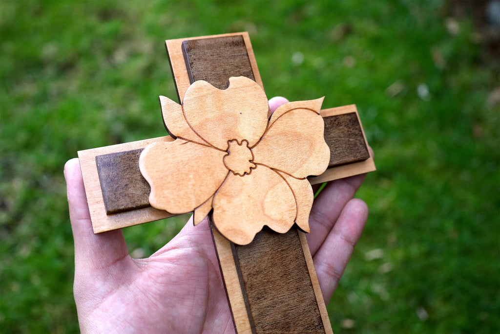 Decorative 3 Layer Wooden SVG File with Cross and Flower Design DIY