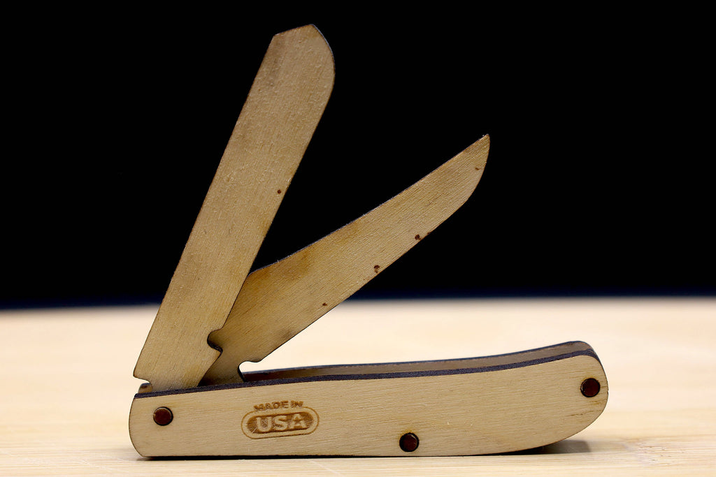 Customizable Two Blade Wooden Pocket Knife SVG | Folding Knife Laser Cut Template | Glowforge & LightBurn File