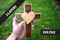 Decorative 3 Layer Wooden SVG, JPEG File with Cross and Heart Design DIY