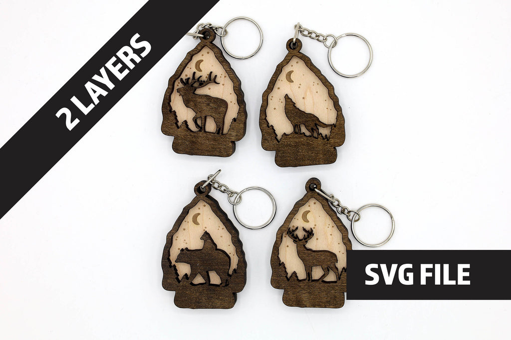 2 Layer Bear, Dear, Elk, Wolf Keychain/Ornament craft SVG, DXF File Instant Download