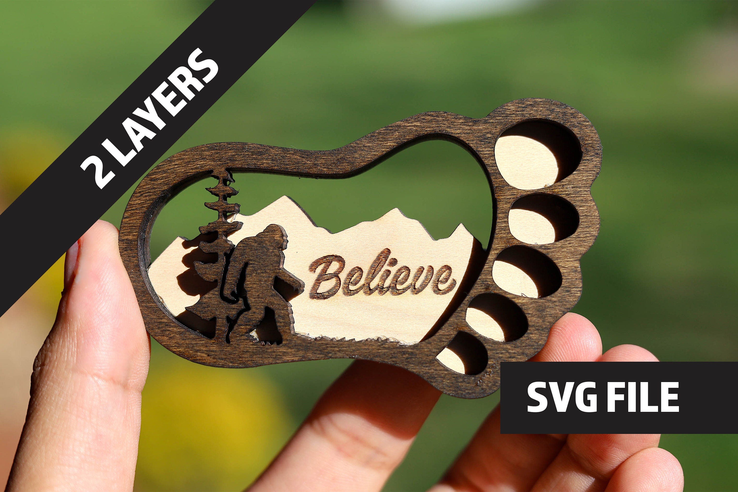Bigfoot Footprint Magnet SVG | 2 Layer Laser Cut Fridge Magnet File | Sasquatch Glowforge SVG | CNC DXF | Wood Craft Template