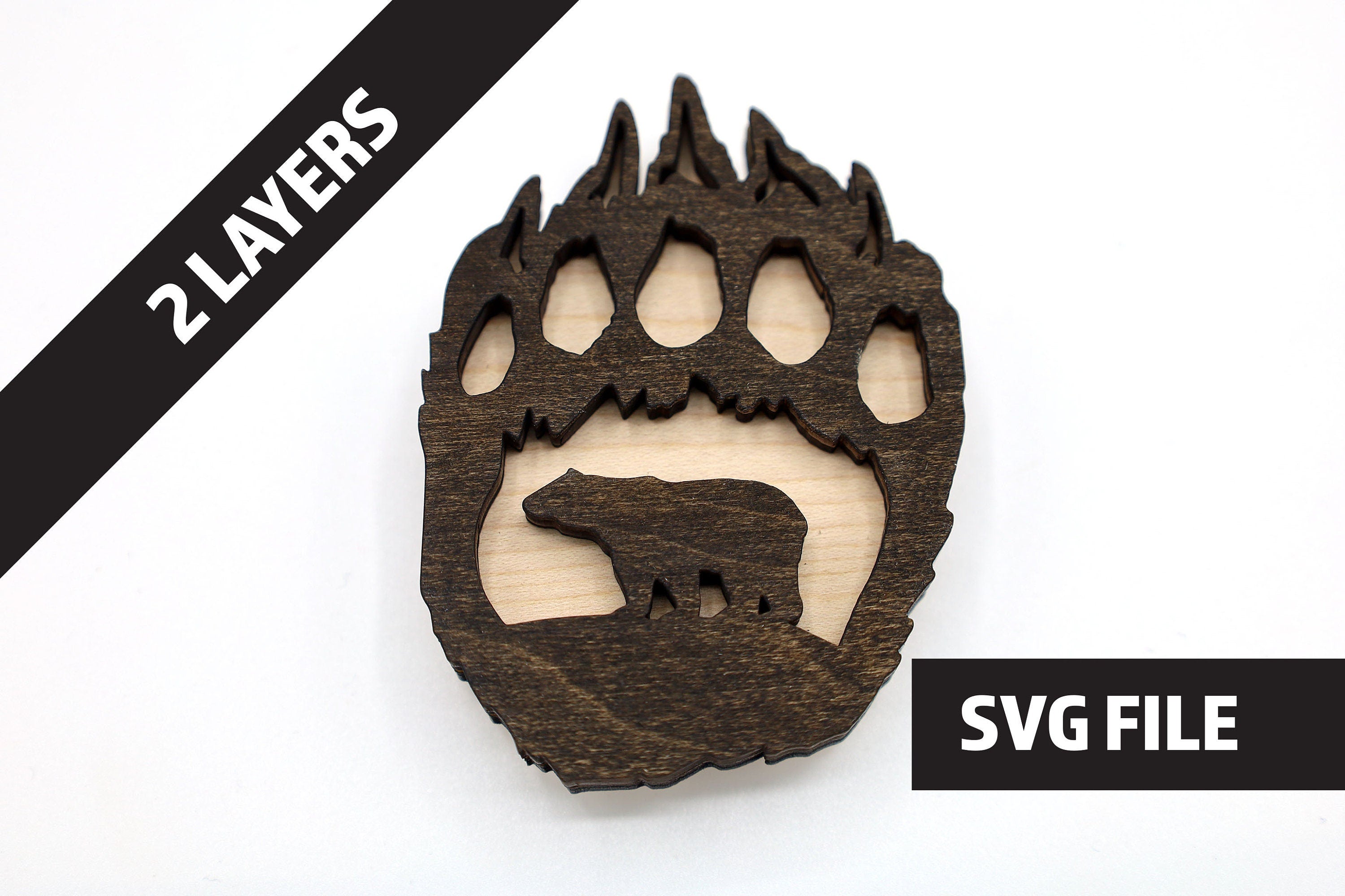 2 Layer Bear Paw Magnet DIY craft SVG, DXF File Instant Download