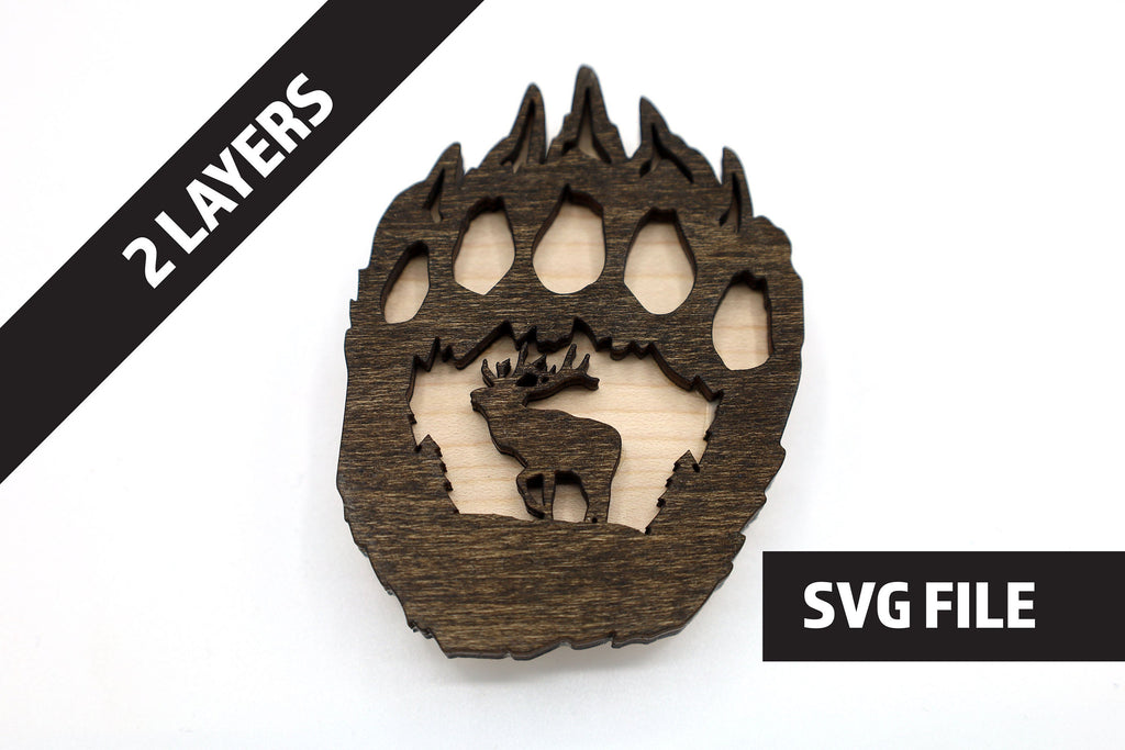 2 Layer Bear Paw Elk Magnet DIY craft SVG, DXF File Instant Download