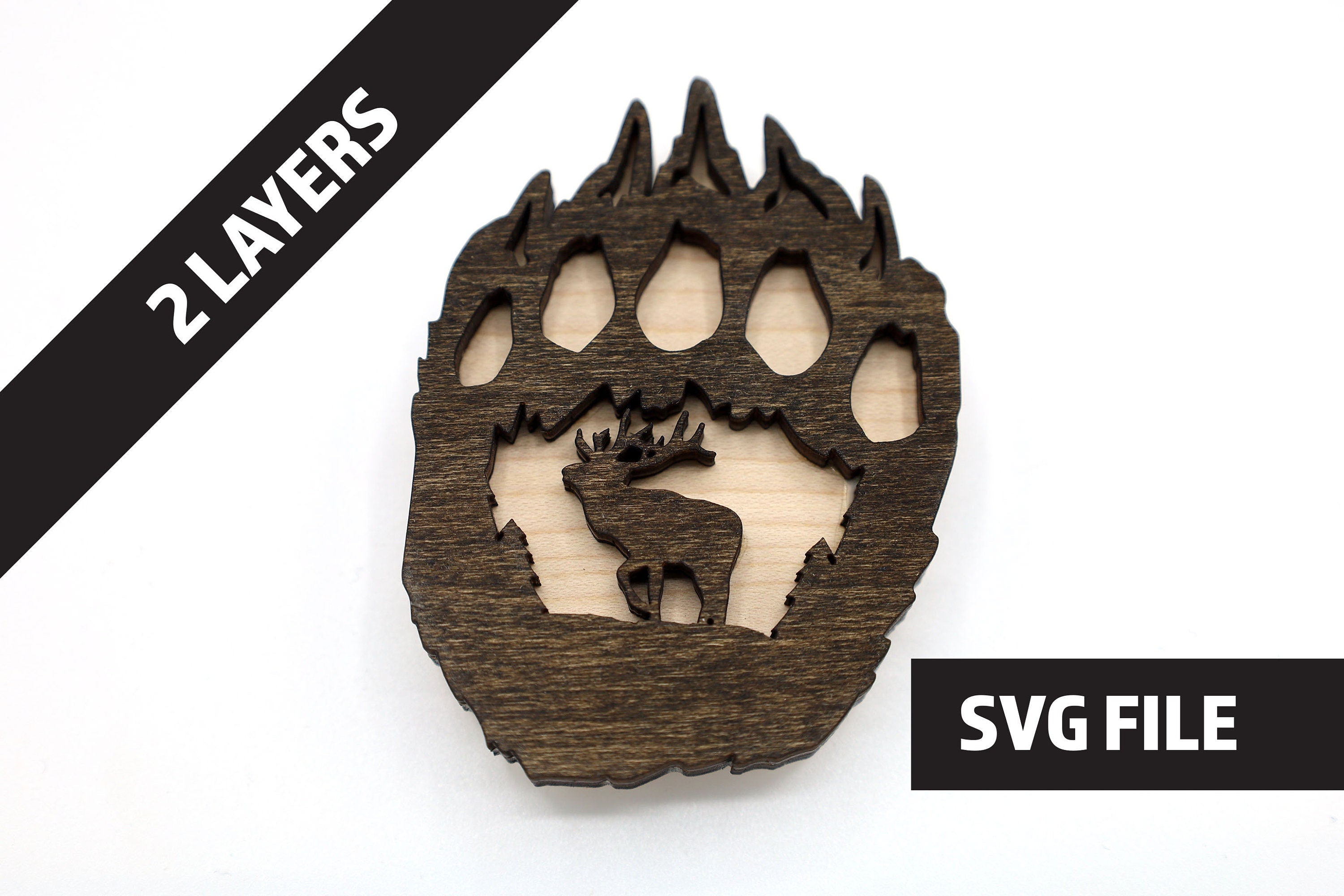 2 Layer Bear Paw Elk Magnet DIY craft SVG, DXF File Instant Download