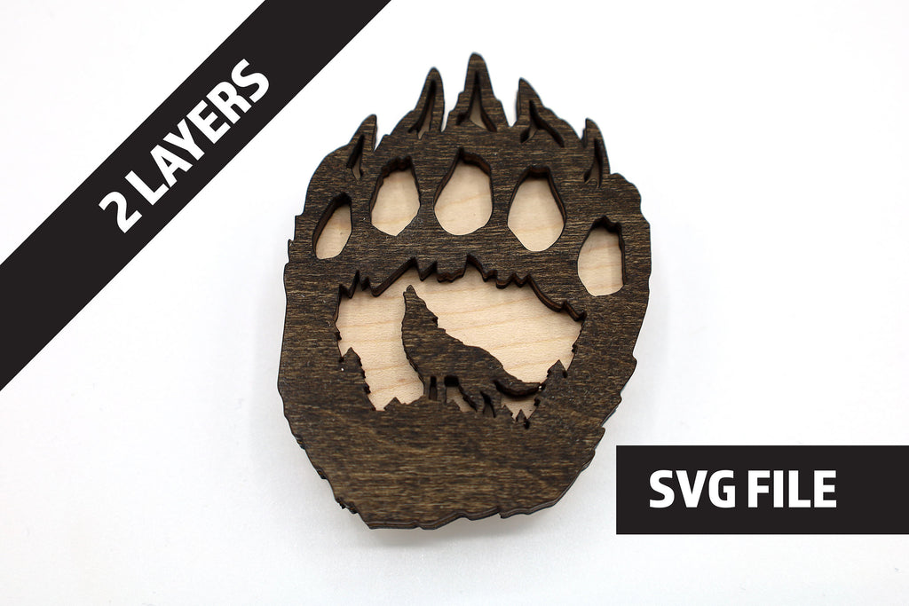 2 Layer Bear Paw Wolf Magnet DIY craft SVG, DXF File Instant Download