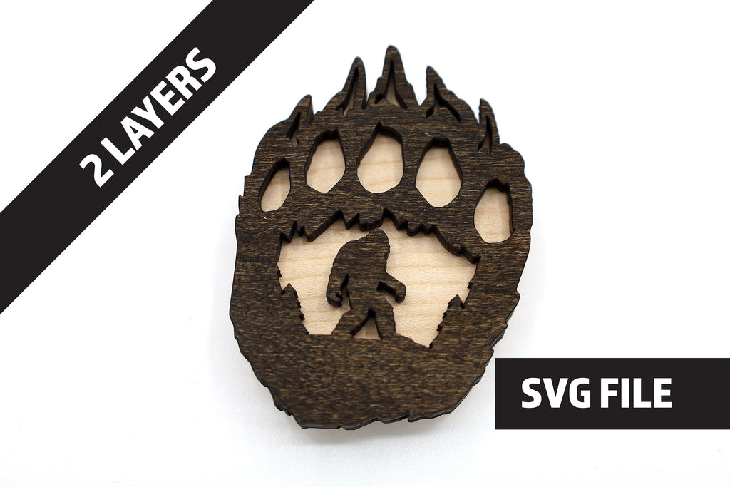 2 Layer Bear Paw Bigfoot Magnet DIY craft SVG, DXF File Instant Download
