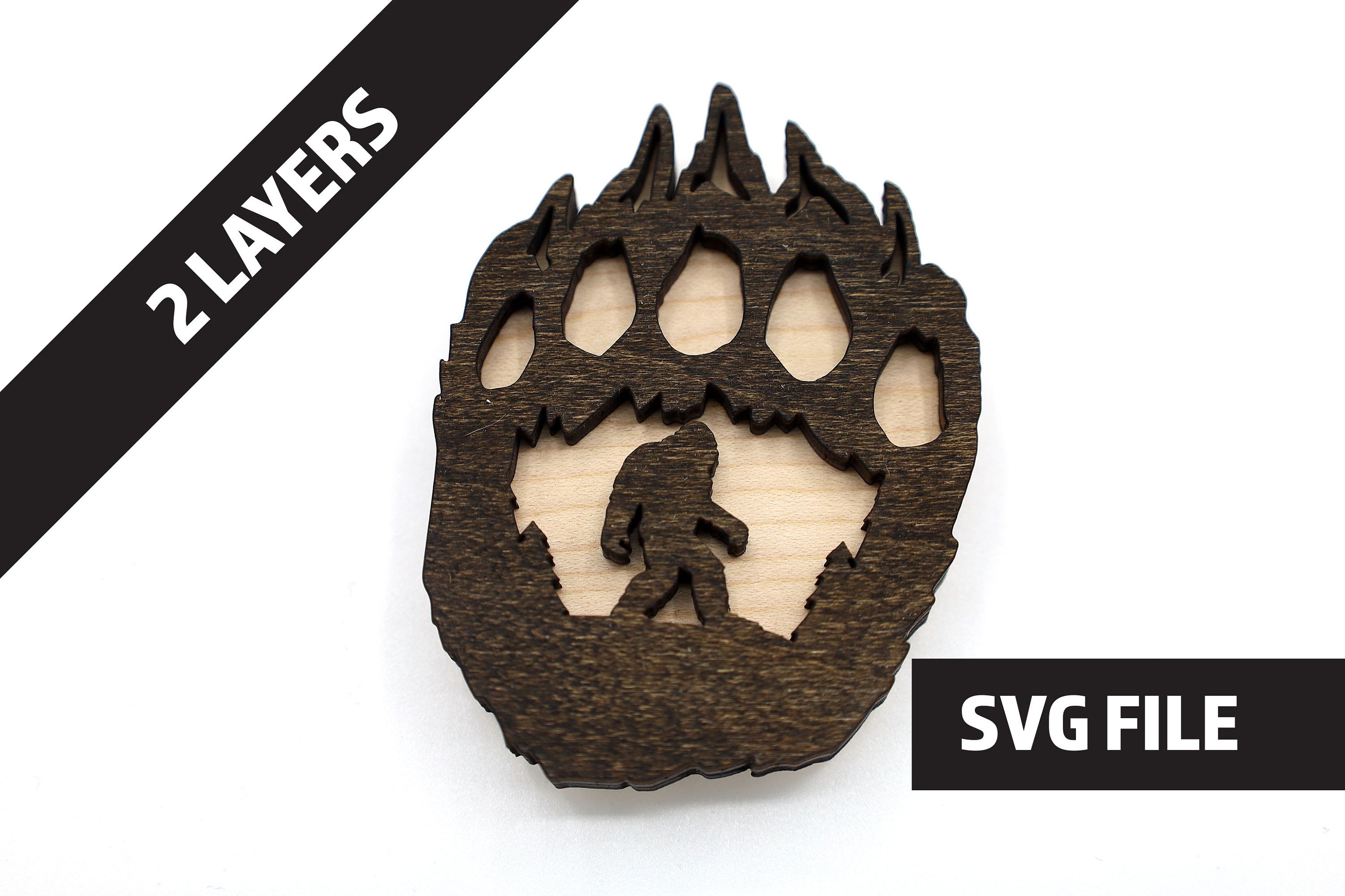 2 Layer Bear Paw Bigfoot Magnet DIY craft SVG, DXF File Instant Download