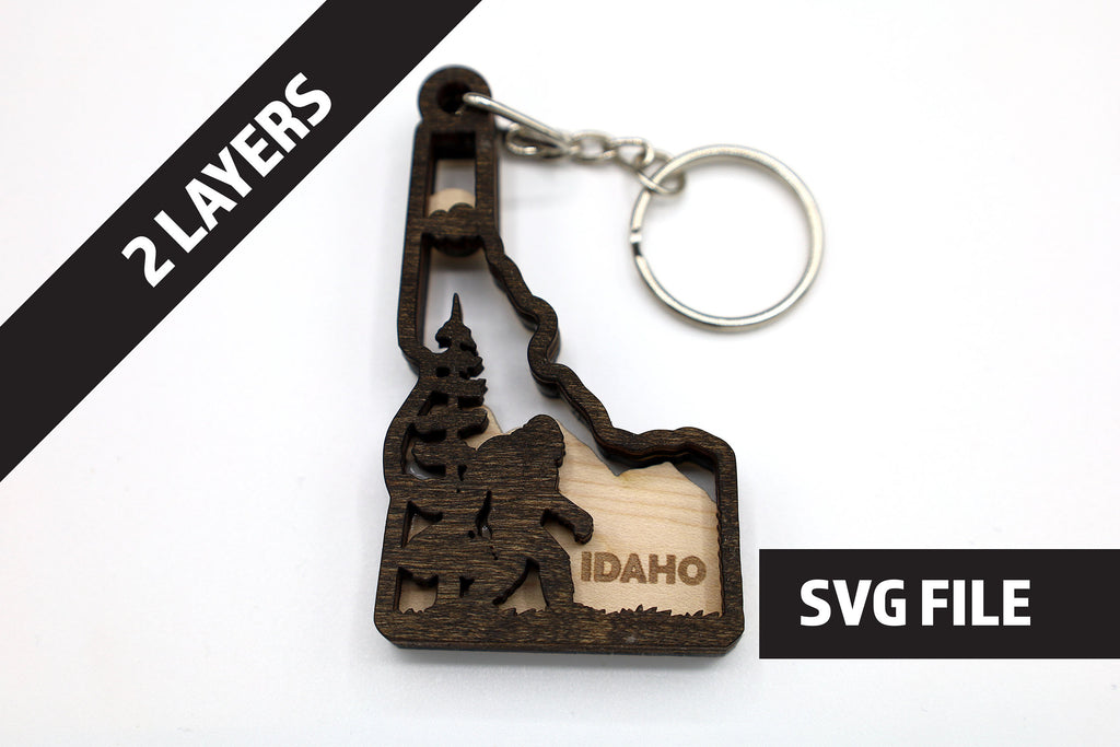 DIY 2 Layer Idaho State Bigfoot Keychain craft SVG, DXF File Instant Download