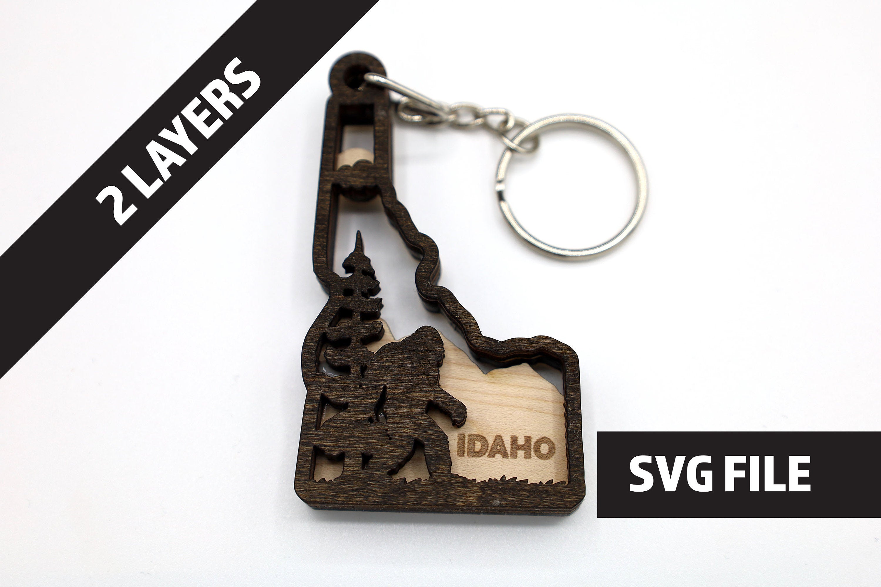 DIY 2 Layer Idaho State Bigfoot Keychain craft SVG, DXF File Instant Download