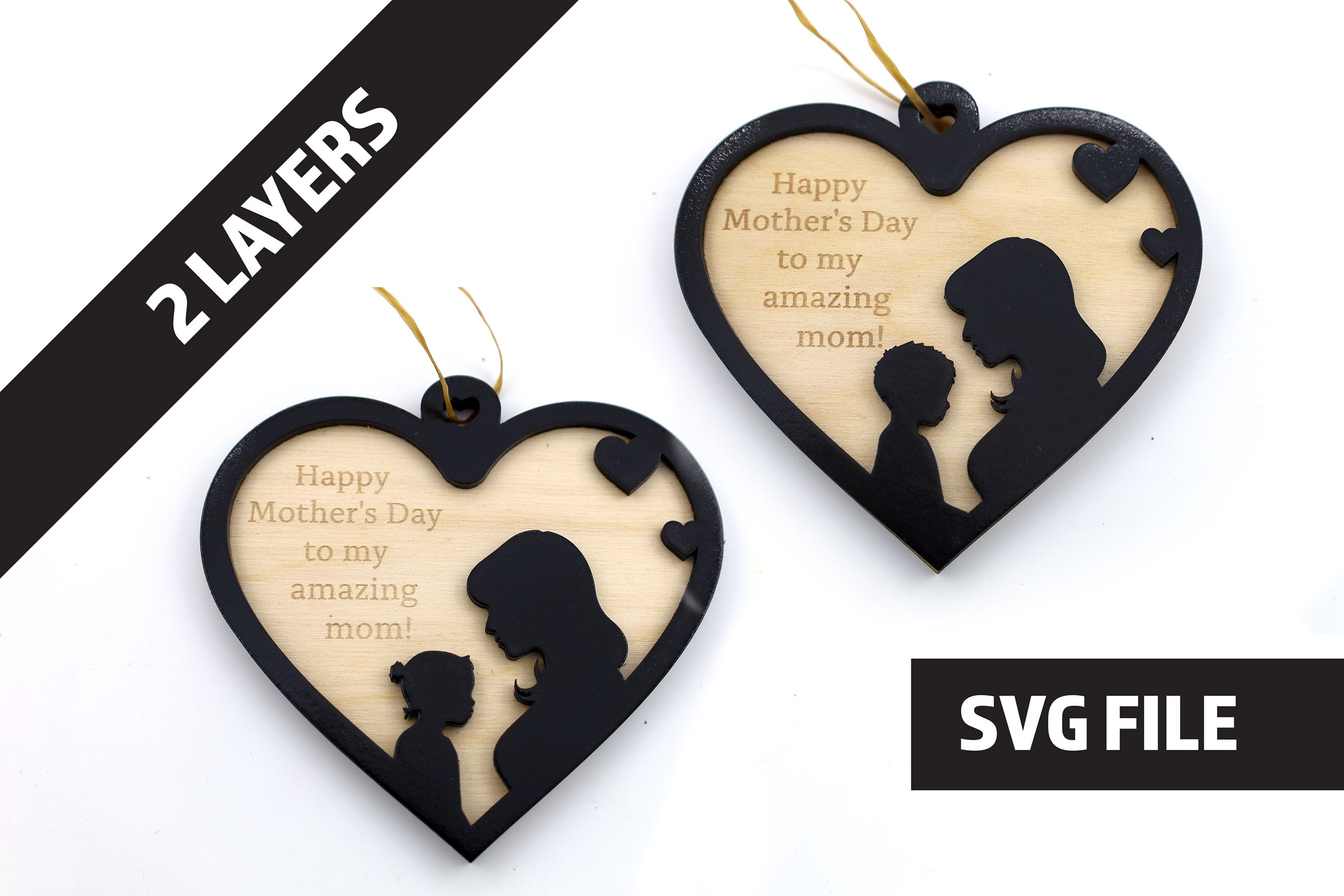DIY 2 Layer Mothers Day Ornament Gift Boy and Girl craft SVG, dxf File Instant Download