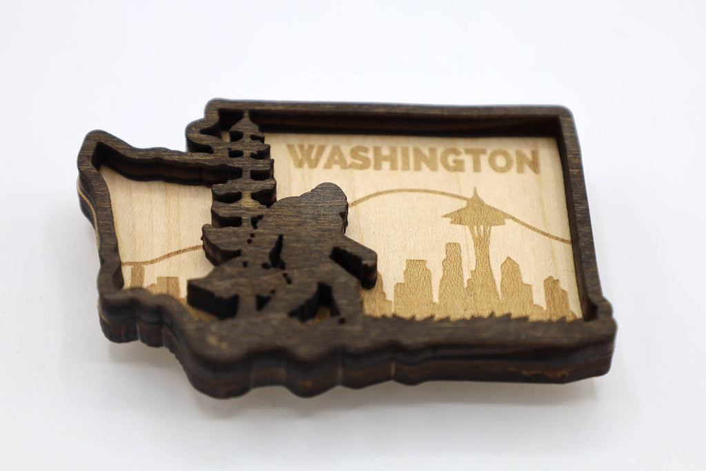 Washington State Bigfoot Keychain and Magnet craft SVG, DXF DIY 2 Layers File Instant Download