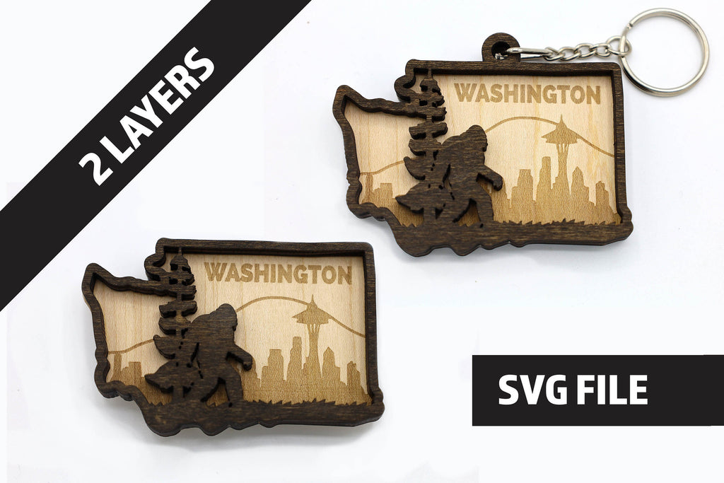Washington State Bigfoot Keychain and Magnet craft SVG, DXF DIY 2 Layers File Instant Download