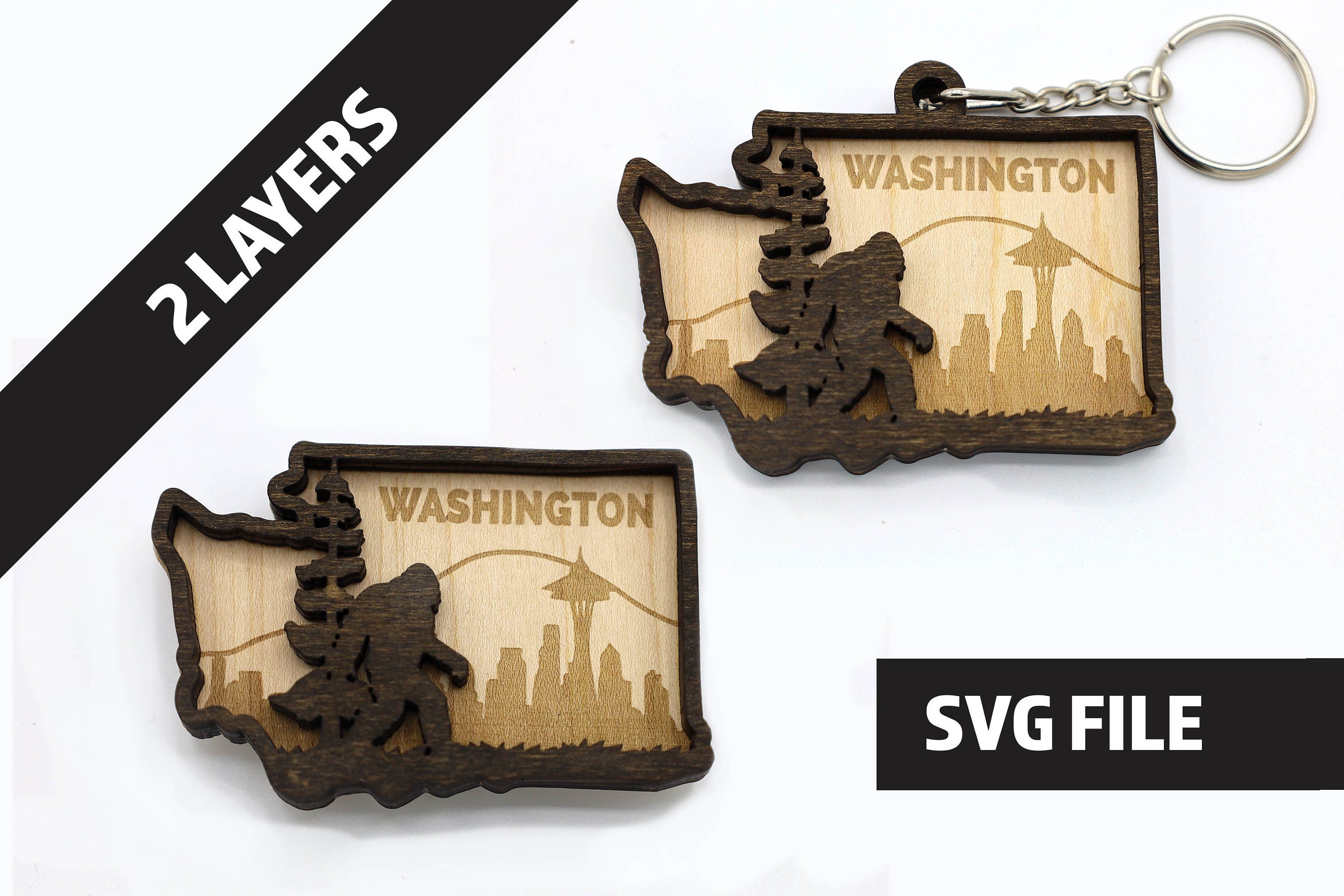 Washington State Bigfoot Keychain and Magnet craft SVG, DXF DIY 2 Layers File Instant Download