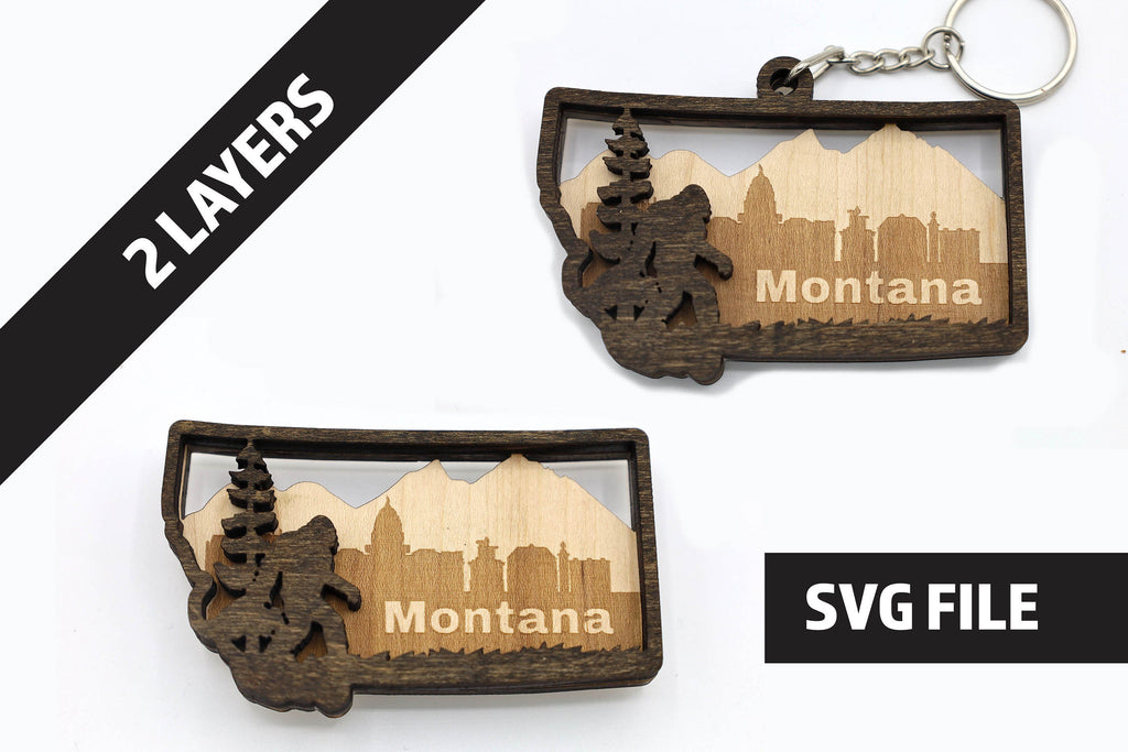 Montana State Bigfoot Keychain and Magnet craft SVG, DXF DIY 2 Layers File Instant Download