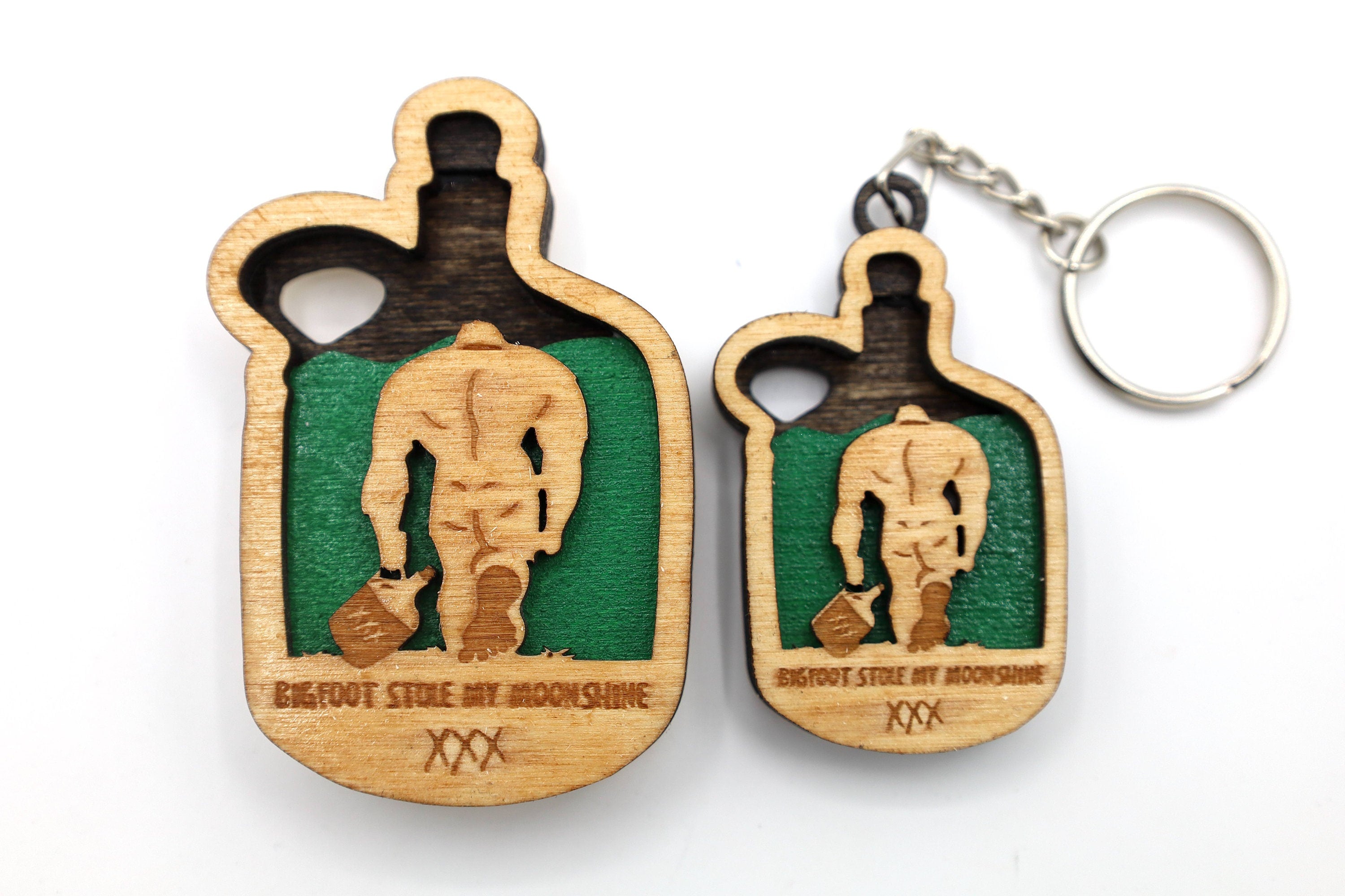 Multi layered Bigfoot Moonshine Jug Magnet and keychain Files DIY crafts SVG, DXF File Instant Download