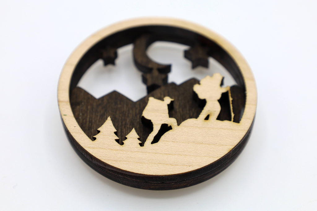 2 Layer Hiker Mountain Magnet Circle DIY craft SVG, DXF, jpg File Instant Download