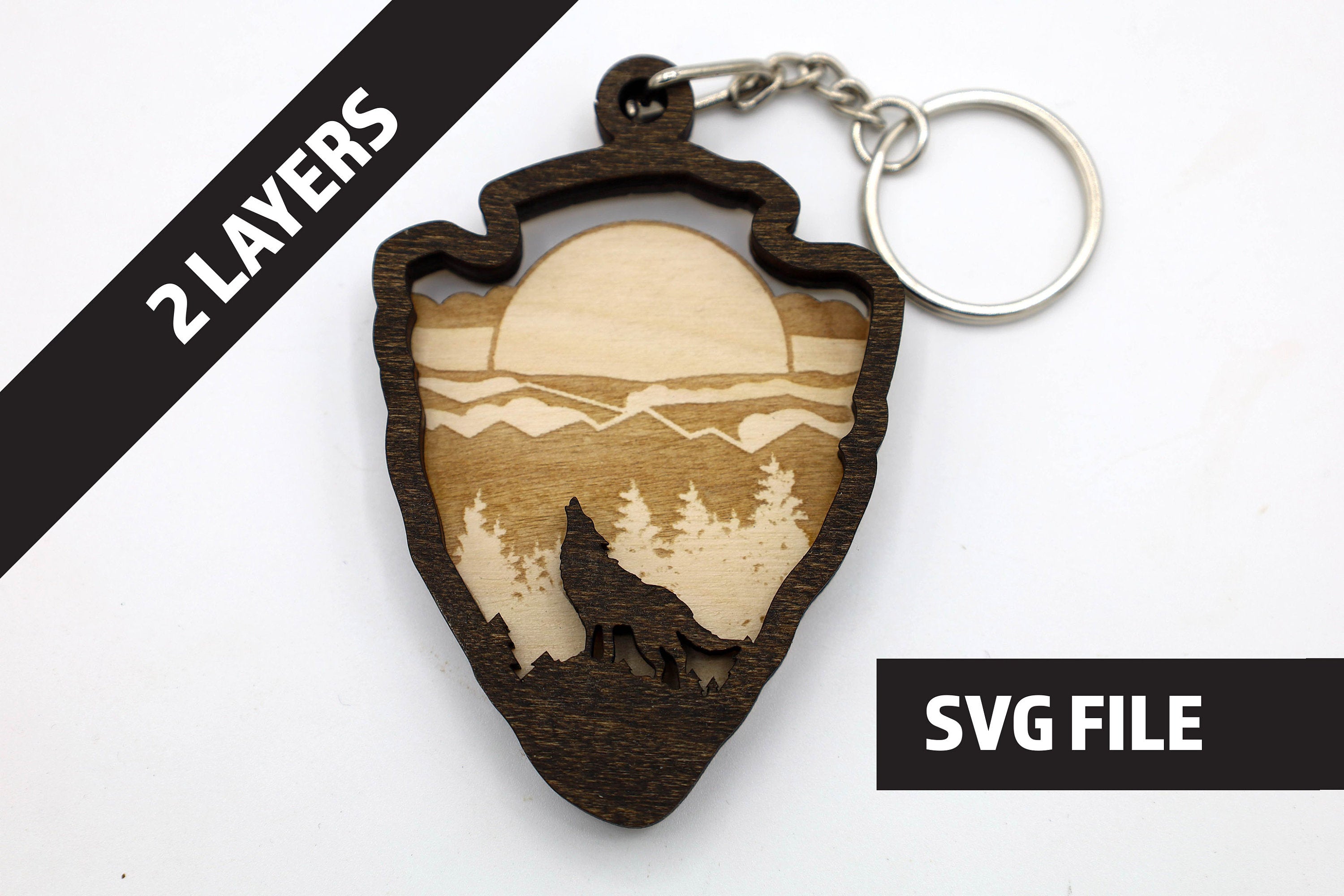 DIY 2 Layer Arrowhead Wolf Keychain craft SVG, png, dxf File Instant Download