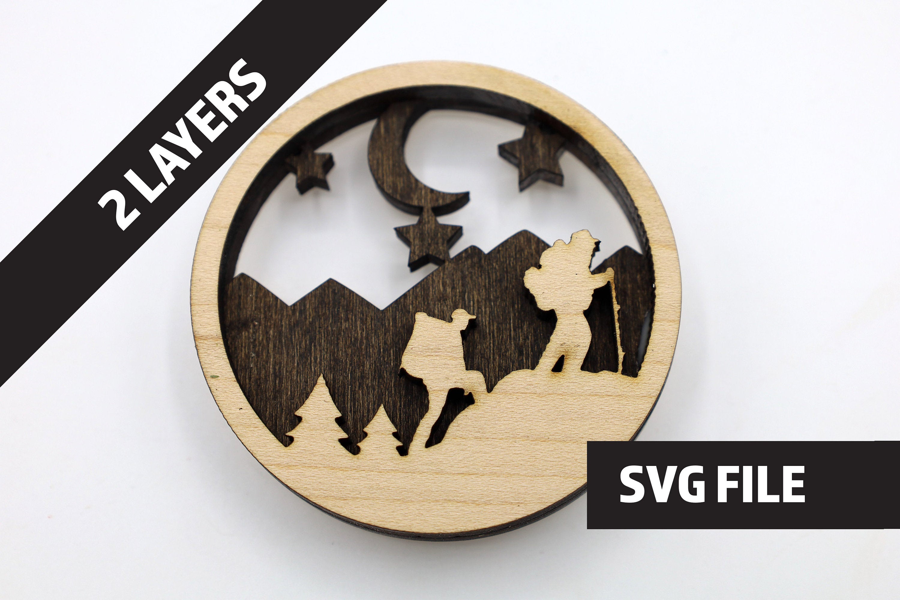 2 Layer Hiker Mountain Magnet Circle DIY craft SVG, DXF, jpg File Instant Download