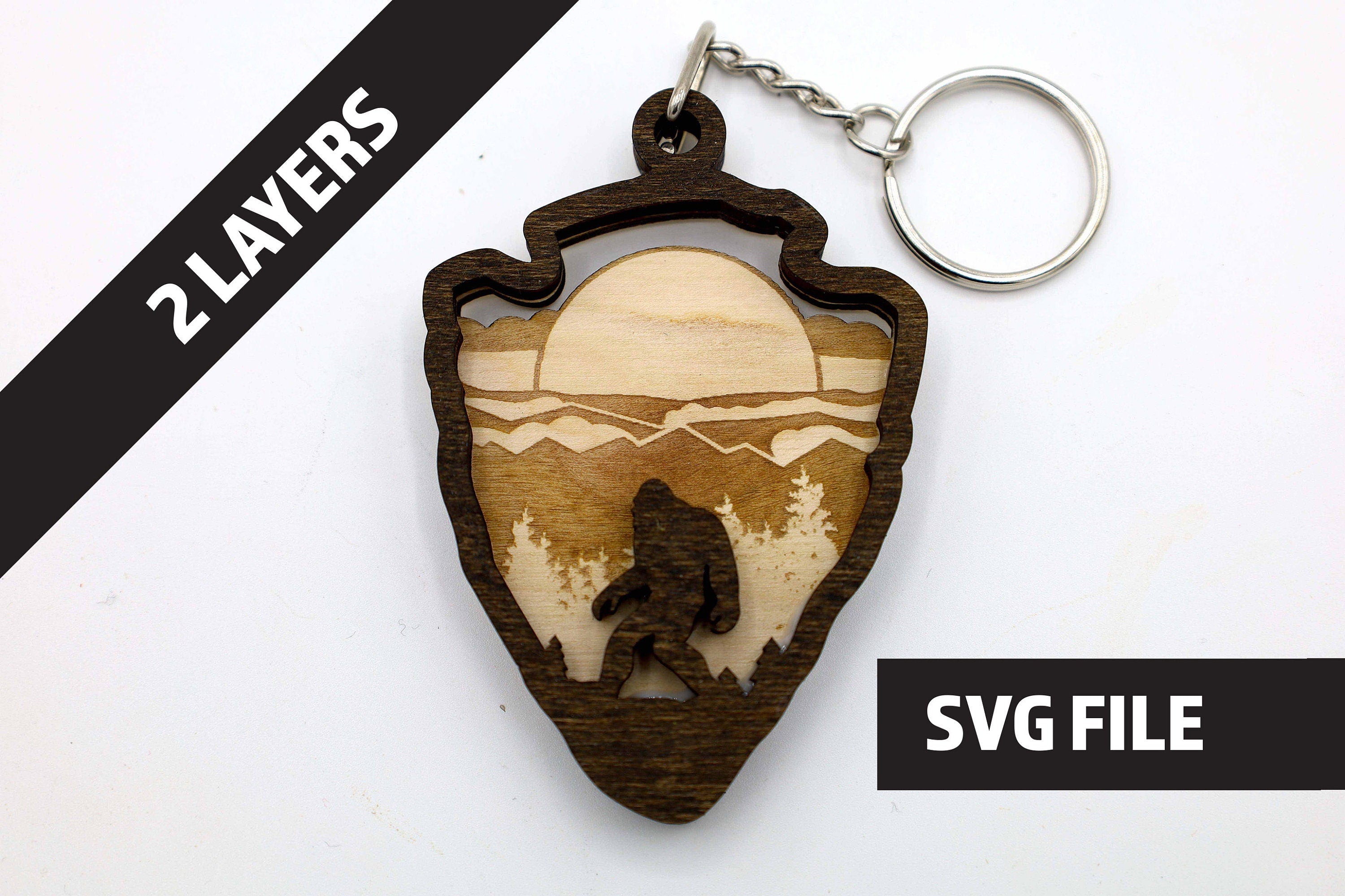 DIY 2 Layer Arrowhead Bigfoot Keychain craft SVG, png, dxf File Instant Download