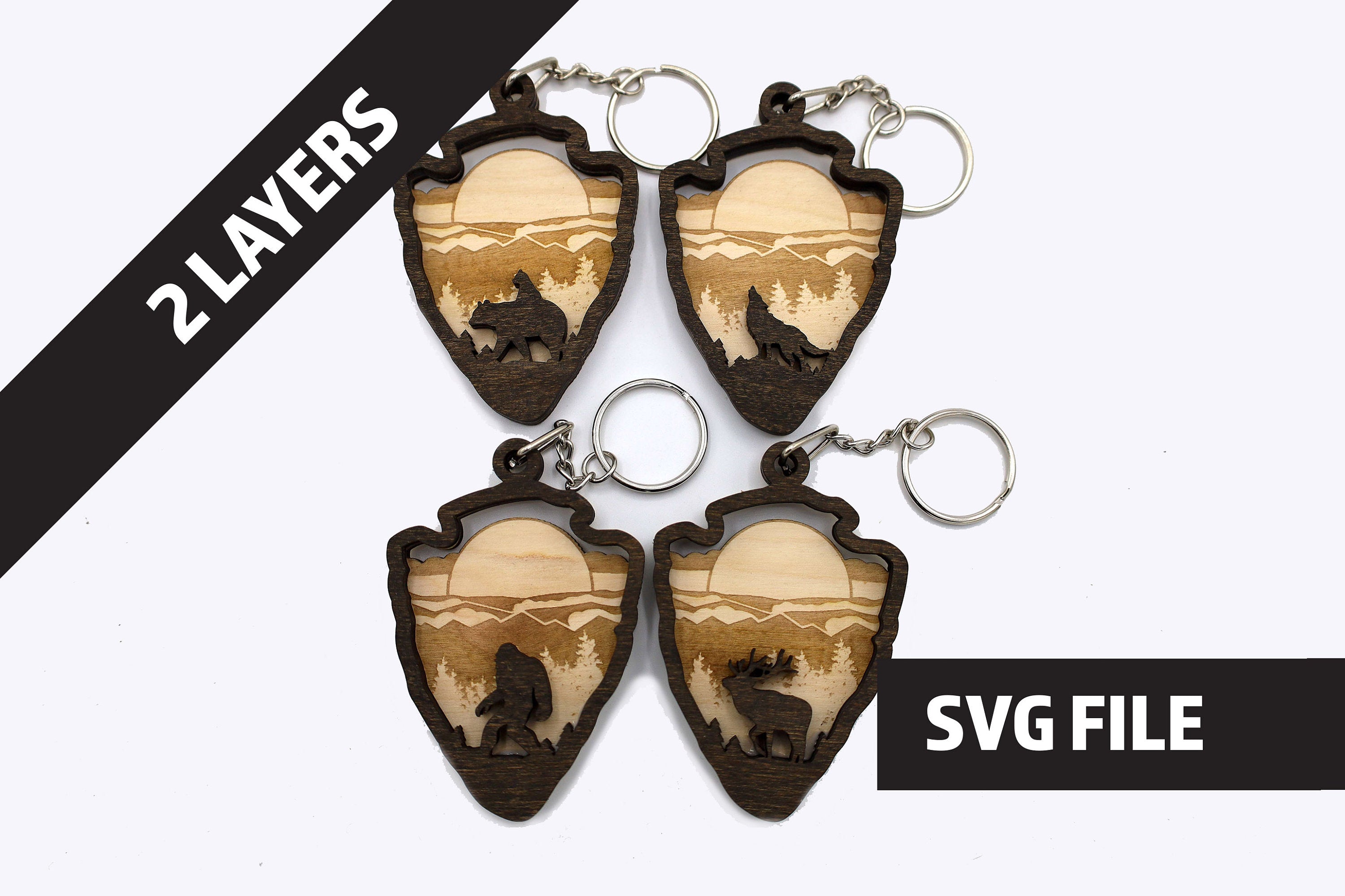 DIY 2 Layer Arrowhead Animal Keychain Bundle craft SVG, png, dxf File Instant Download