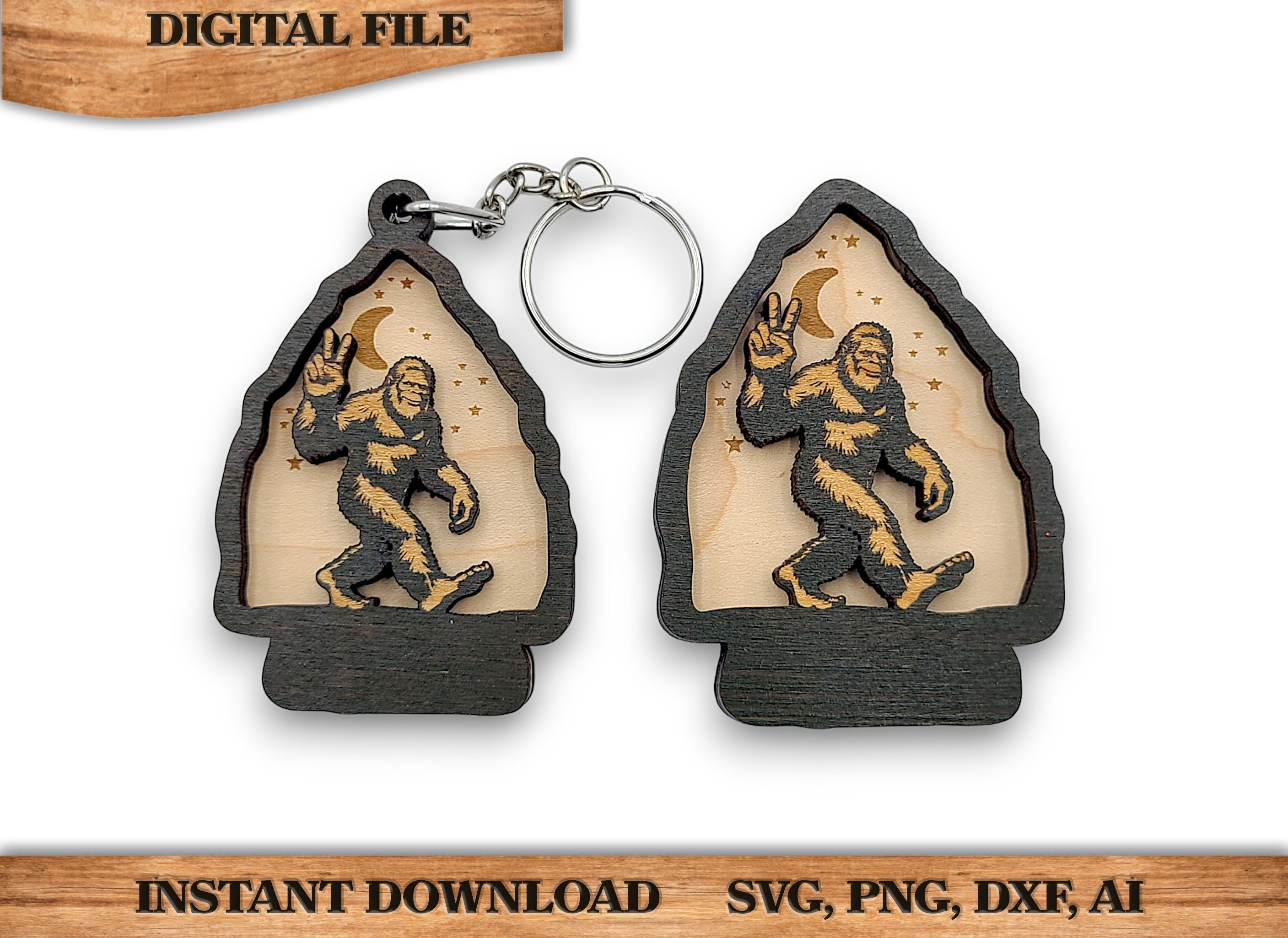 2 Layer Bigfoot Peace Arrowhead Keychain and Magnet craft SVG, png, dxf File Instant Download Bundle Commercial License Included