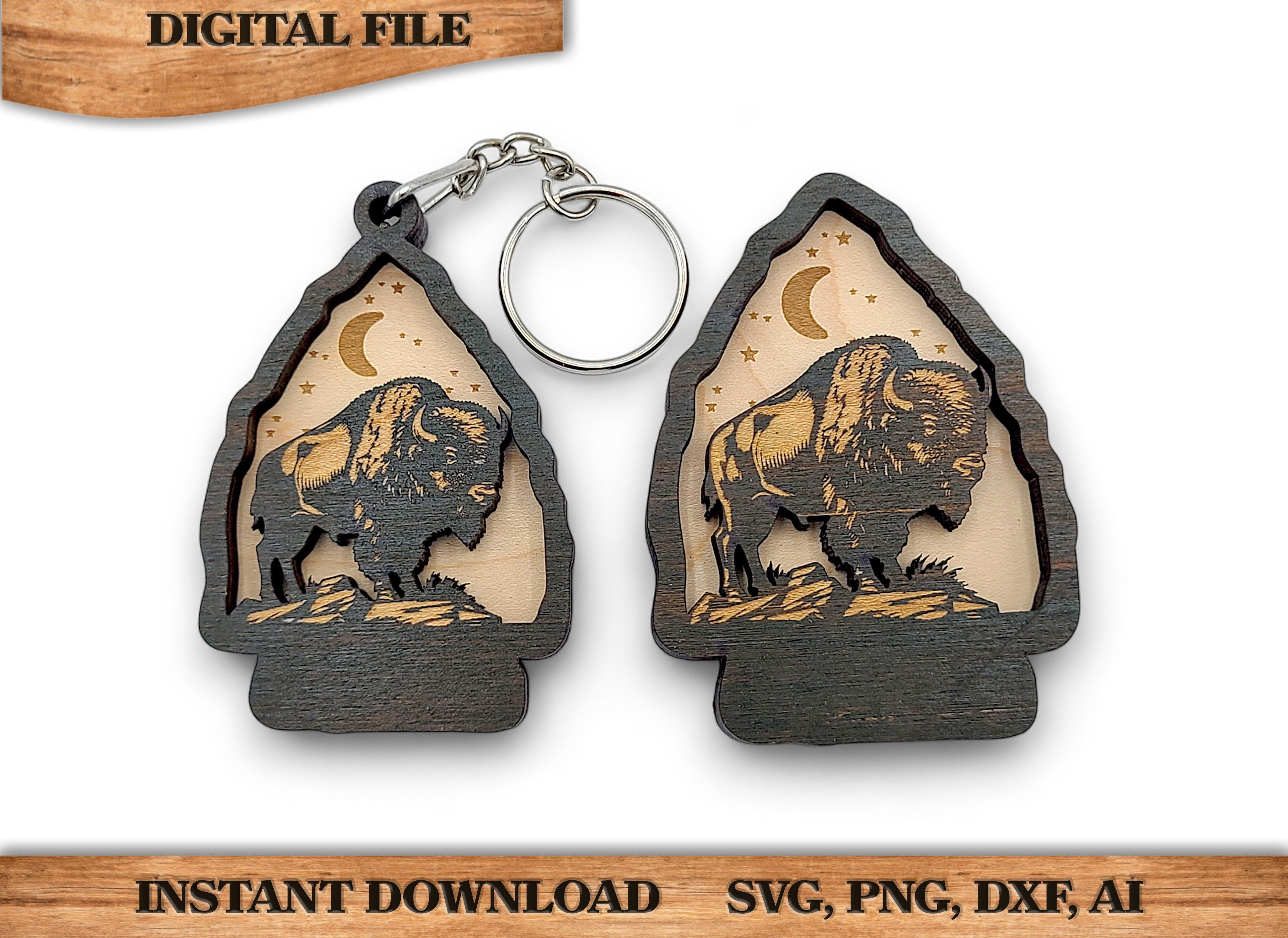 2 Layer Buffalo Arrowhead Keychain and Magnet craft SVG, png, dxf File Instant Download Bundle Commercial License Included