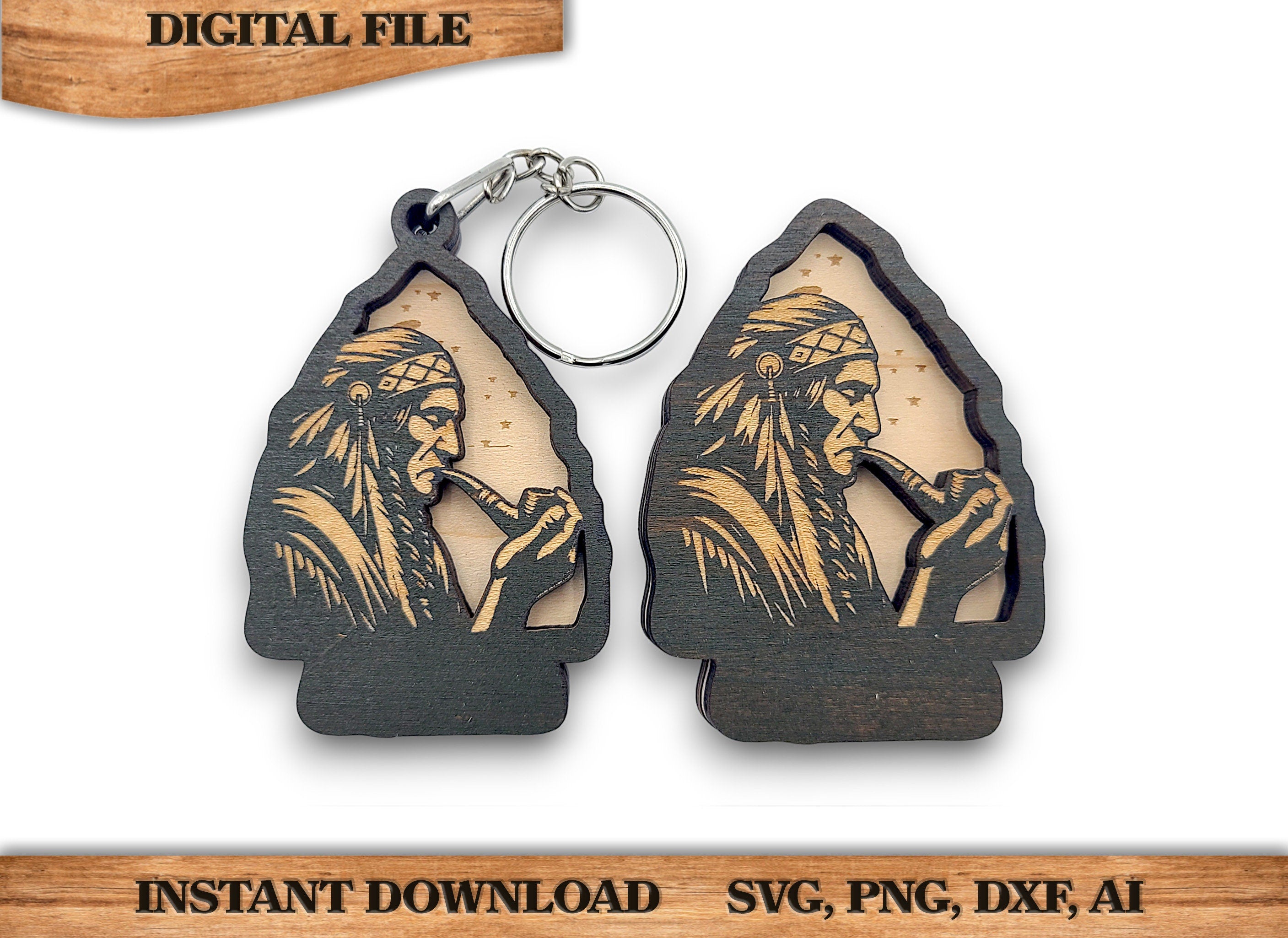 2 Layer Chief Arrowhead Keychain and Magnet Craft Gift Souvenir SVG, png, dxf File Instant Download Bundle Commercial License Included