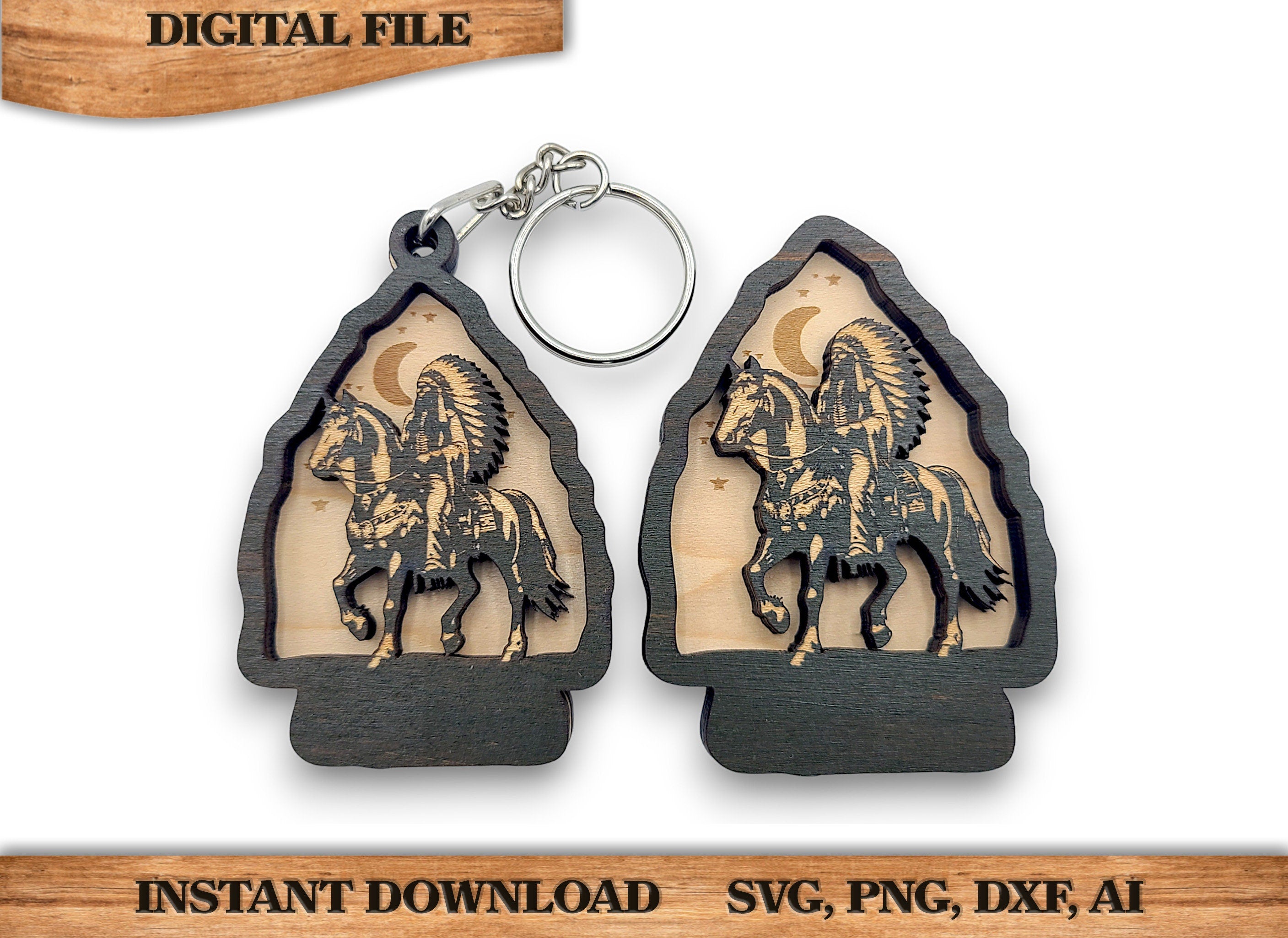 2 Layer Native American Horse Arrowhead Keychain and Magnet Craft Gift SVG, png, dxf File Instant Download Bundle Commercial License