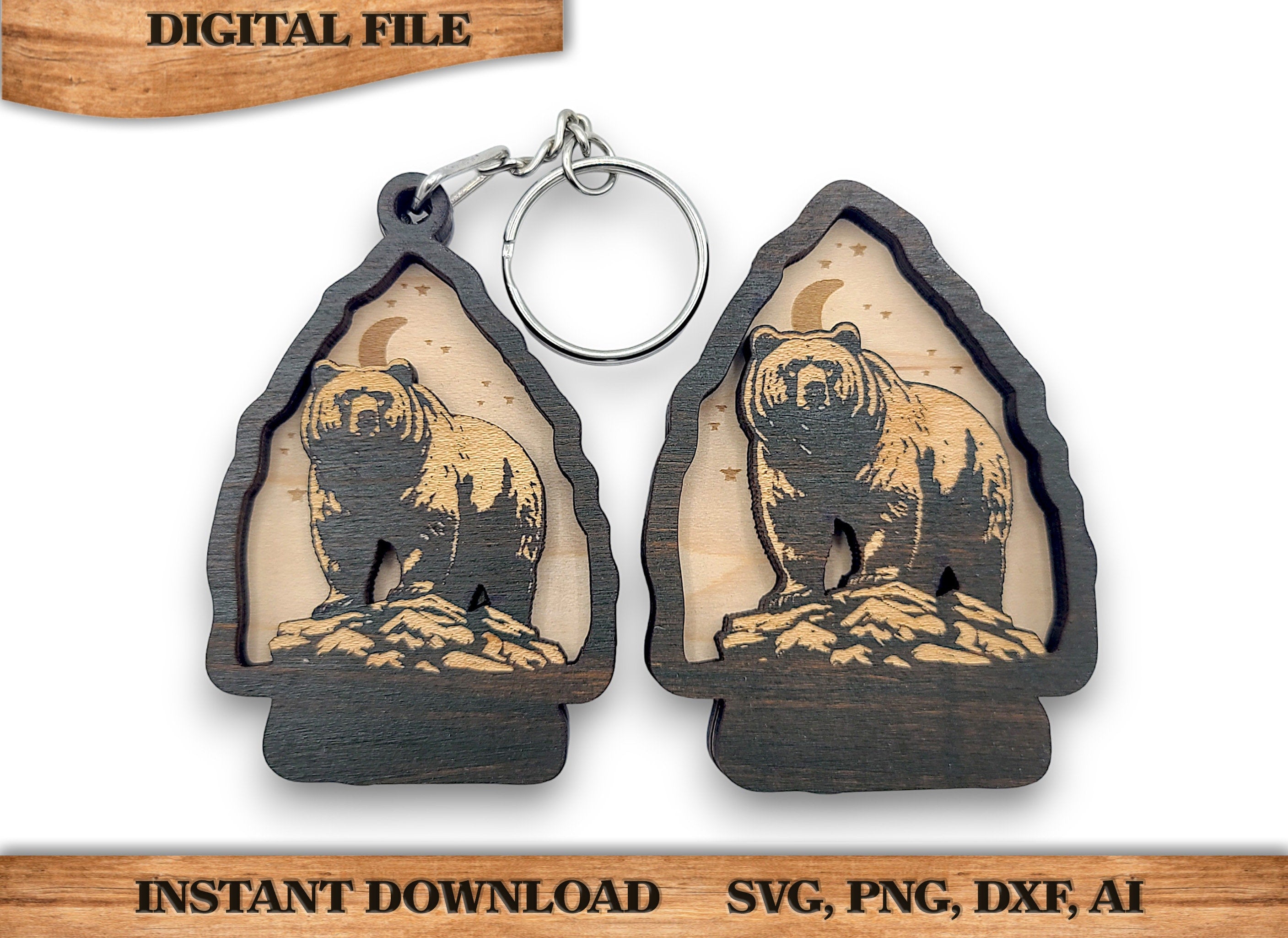 2 Layer Grizzly Bear Arrowhead Keychain and Magnet Craft Gift Souvenir SVG, png, dxf File Instant Download Bundle Commercial License