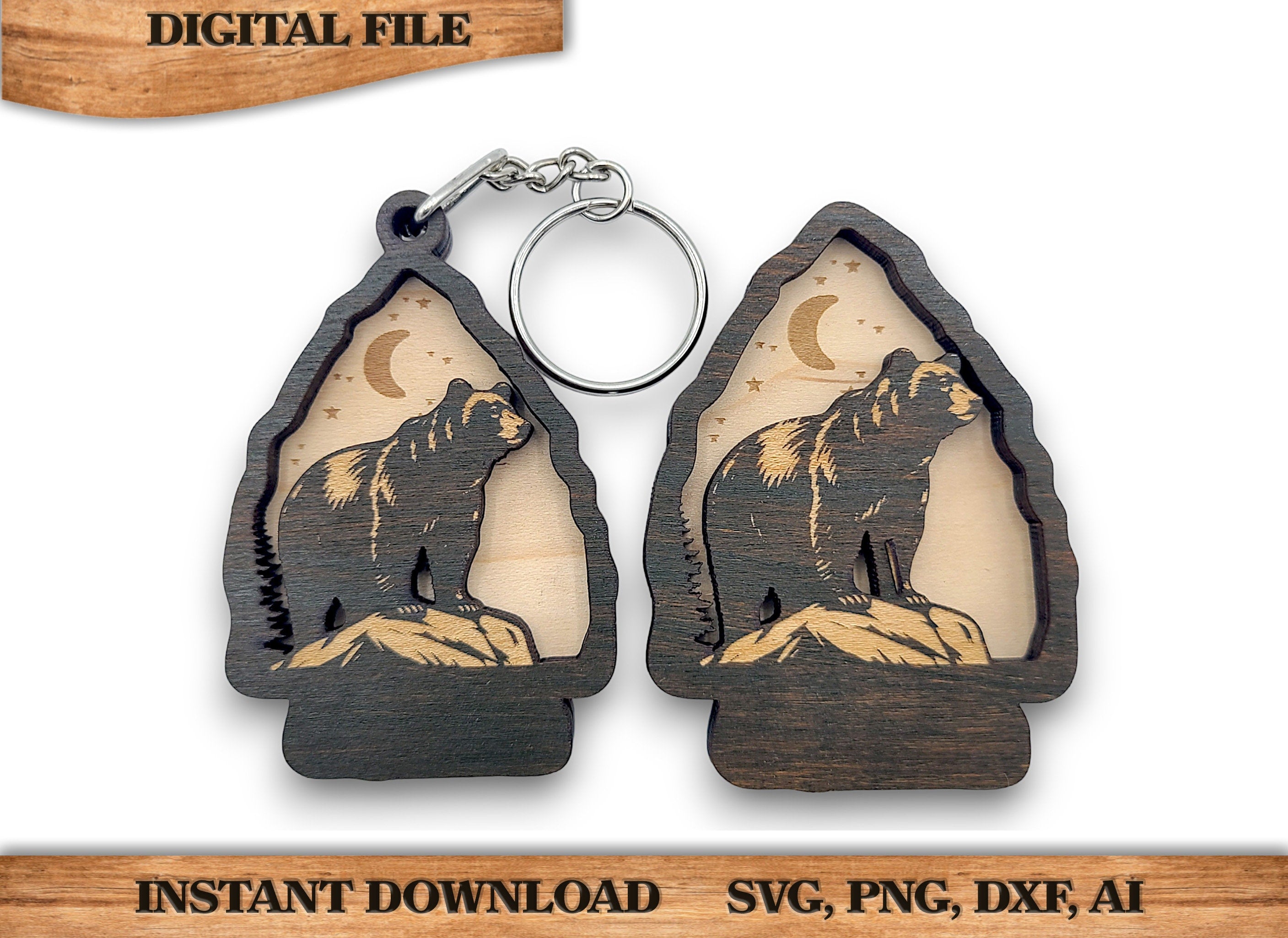 Bigfoot Arrowhead Keychain SVG | Sasquatch Laser Cut Keychain File | Wooden Keychain SVG | Glowforge & LightBurn Template