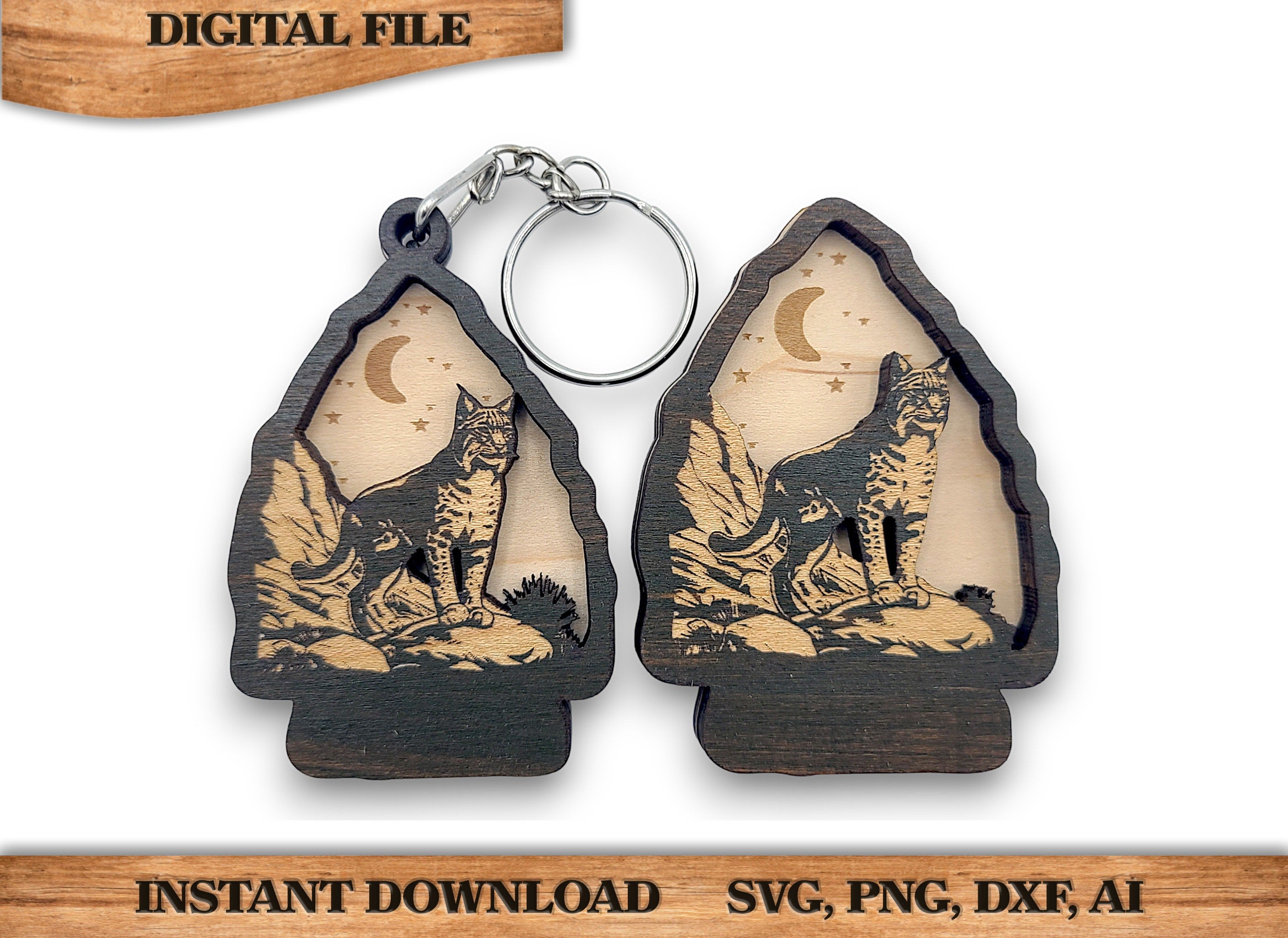 2 Layer Bobcat Arrowhead Keychain and Magnet Craft Gift Souvenir SVG, png, dxf File Instant Download Bundle Commercial License