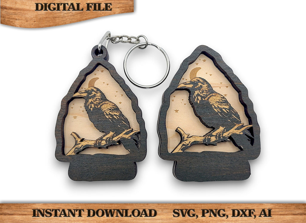 2 Layer Raven Crow Arrowhead Keychain and Magnet Craft Gift Souvenir SVG, png, dxf File Instant Download Bundle Commercial License