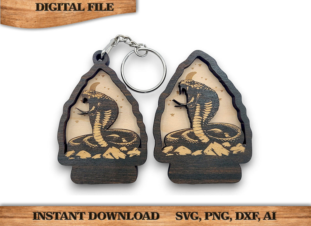 2 Layer King Cobra Snake Arrowhead Keychain and Magnet Craft Gift Souvenir SVG, png, dxf File Instant Download Bundle Commercial License