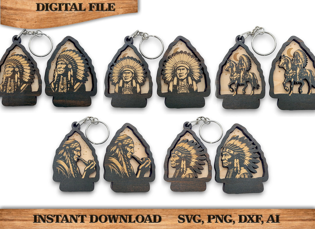 Bundle 5 Native American Arrowhead Keychain and Magnet Gift Souvenir SVG, png, dxf Laser File Instant Download Bundle Commercial License