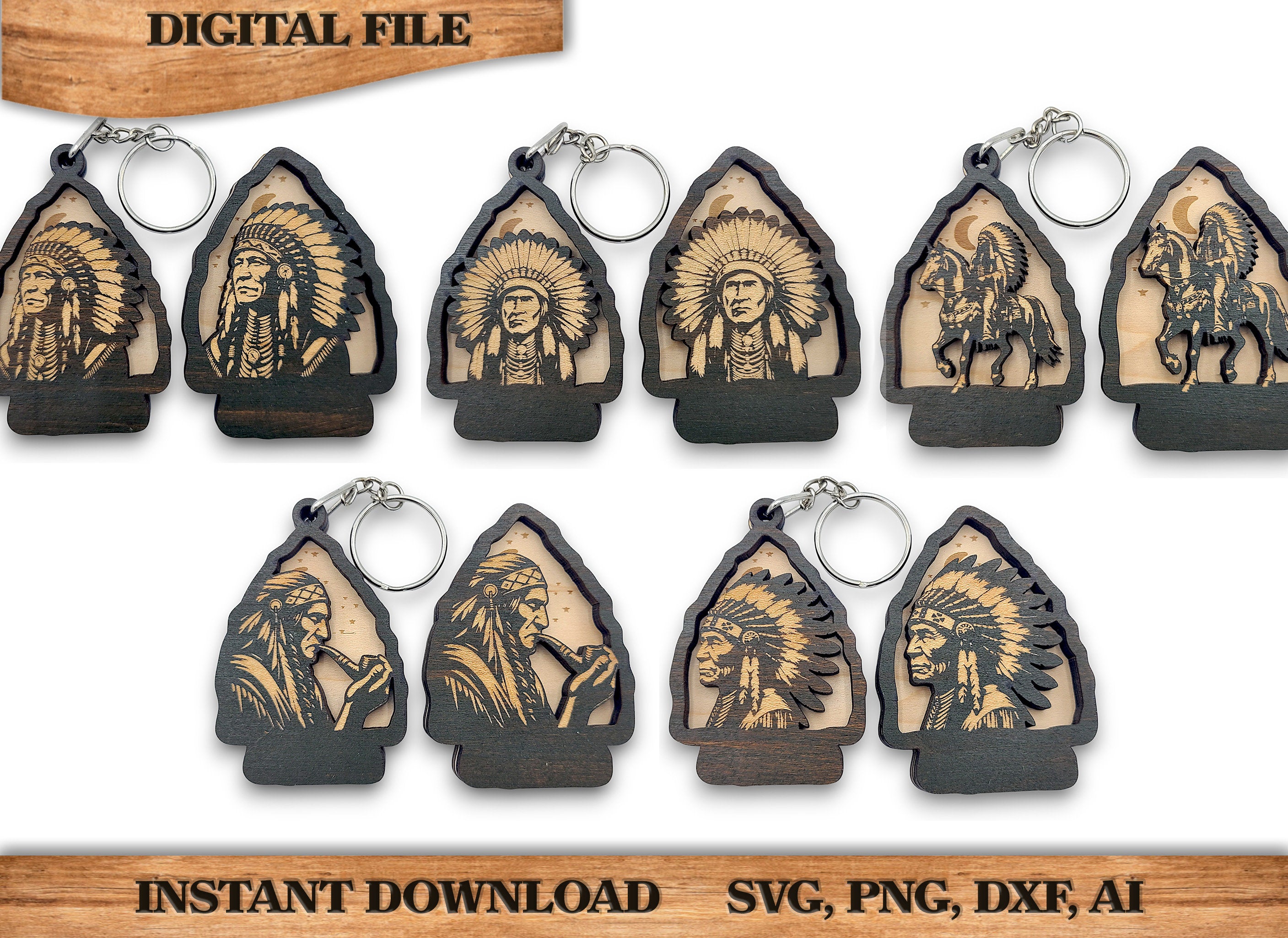Bundle 5 Native American Arrowhead Keychain and Magnet Gift Souvenir SVG, png, dxf Laser File Instant Download Bundle Commercial License