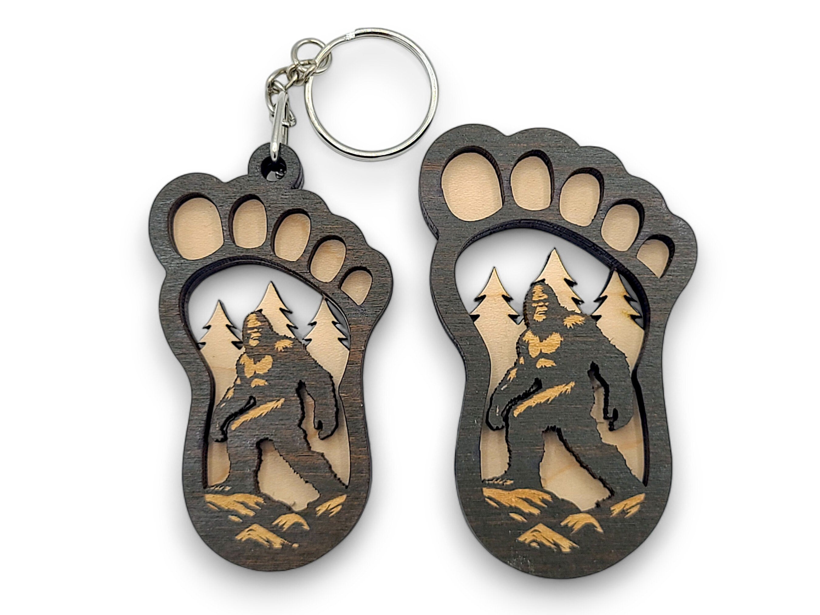 Bigfoot Keychain SVG Bundle | Laser Cut Keychain Files | Sasquatch Glowforge SVG | Wooden Keychain Templates | DXF PNG AI PDF
