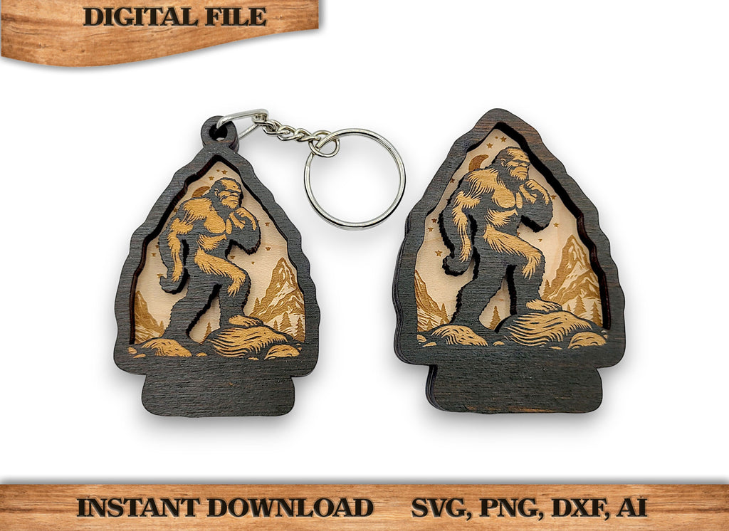 2 Layer Bigfoot Arrowhead Keychain Magnet craft Gift Souvenir SVG, png, dxf Laser File Instant Download Bundle Commercial License Included