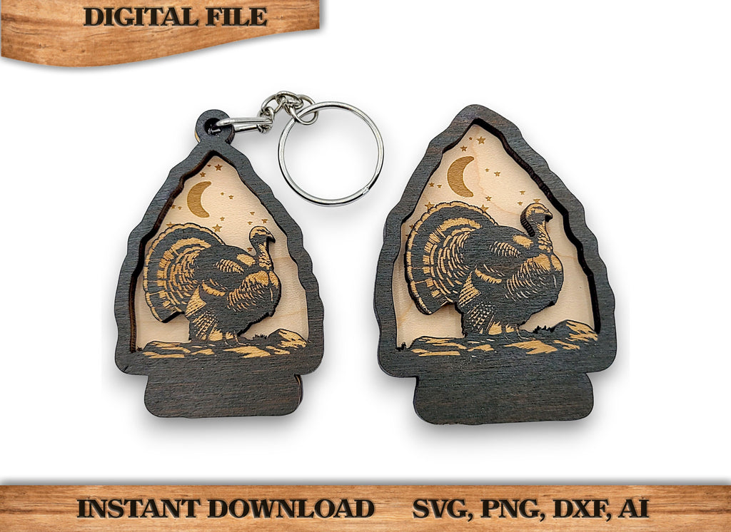 2 Layer Turkey Arrowhead Keychain and Magnet craft SVG, png, dxf File Instant Download Bundle Commercial License Included