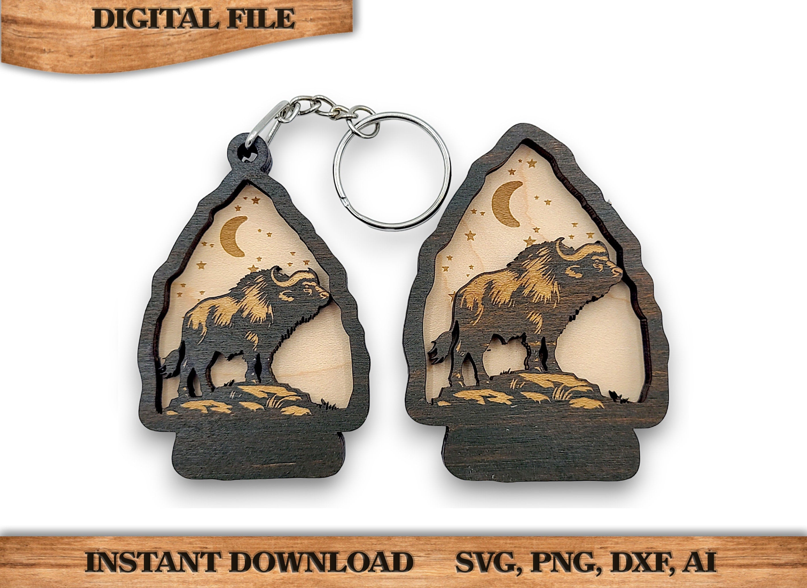 2 Layer Bison Arrowhead Keychain and Magnet craft SVG, png, dxf File Instant Download Bundle Commercial License Included