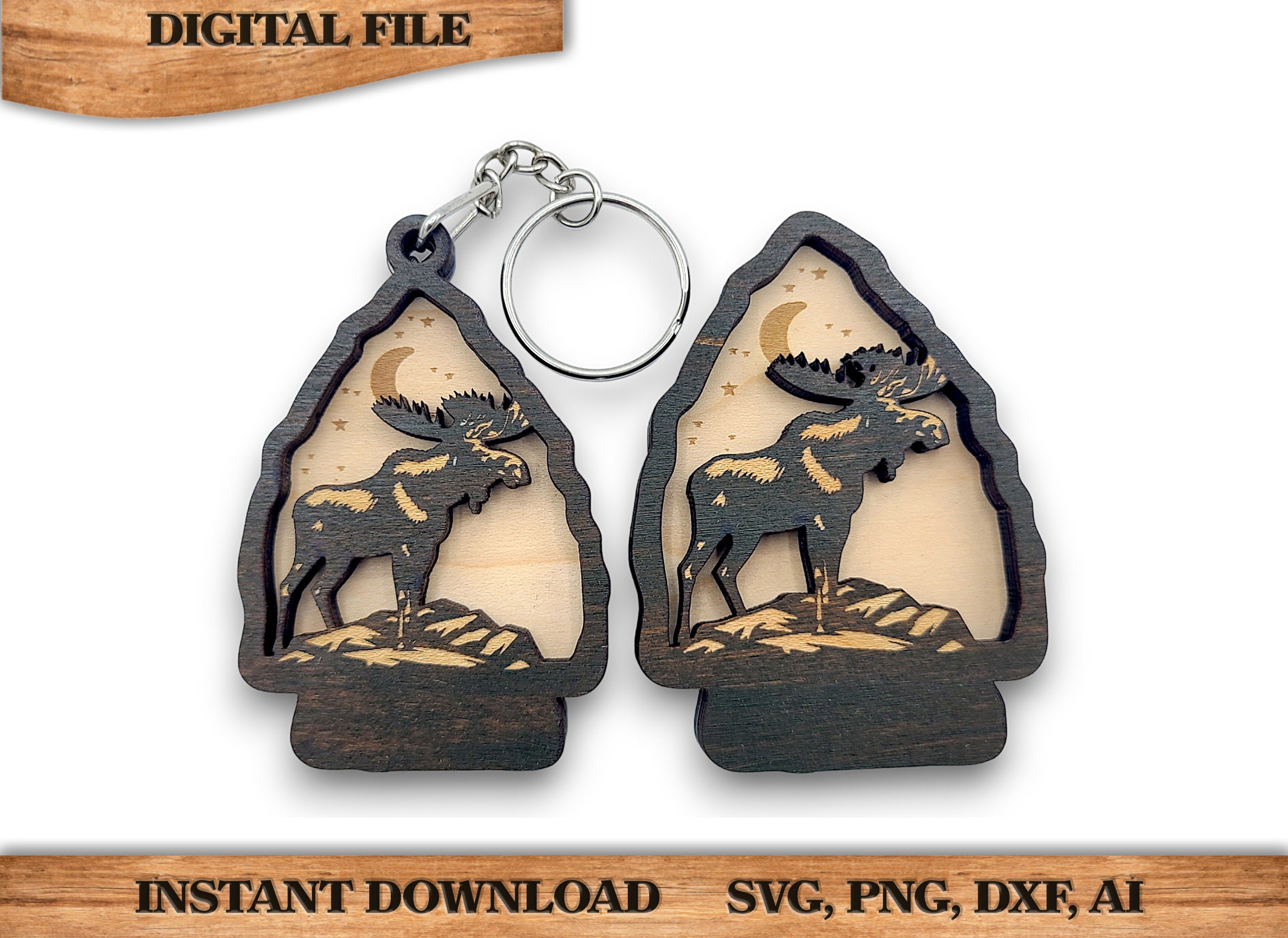 2 Layer Moose Arrowhead Keychain and Magnet Craft Gift Souvenir SVG, png, dxf File Instant Download Bundle Commercial License Included