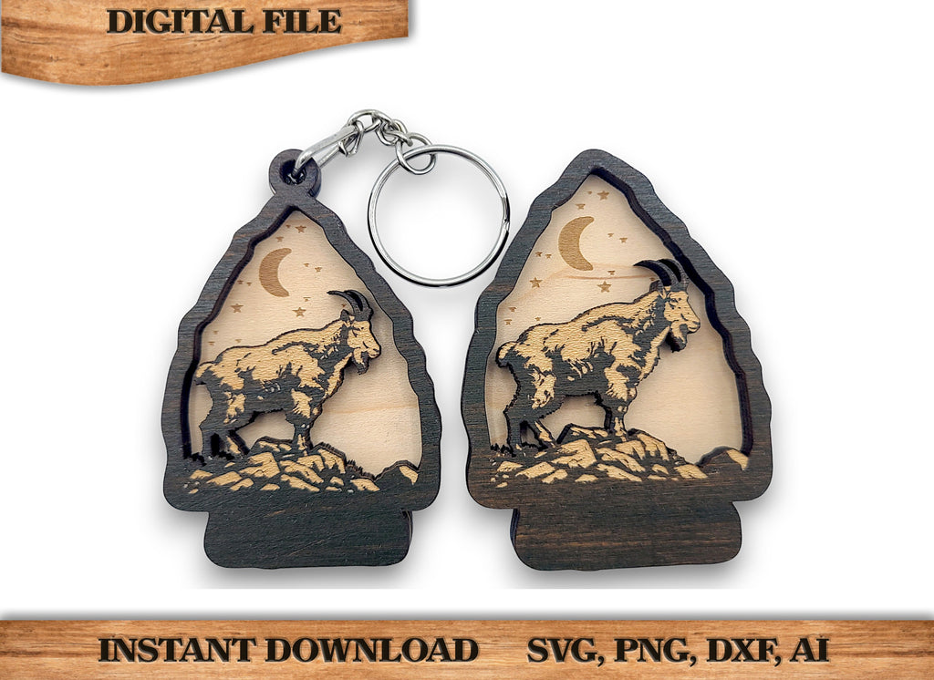 2 Layer Mountain Goat Arrowhead Keychain and Magnet Craft Gift Souvenir SVG, png, dxf File Instant Download Bundle Commercial License