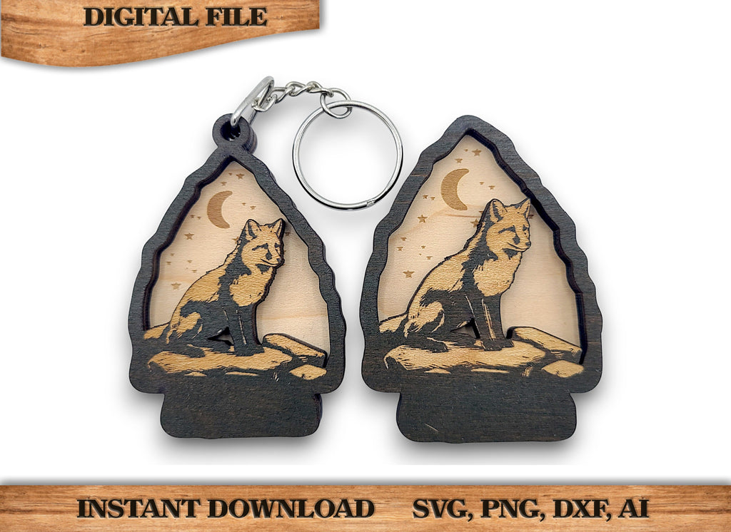 2 Layer Fox Arrowhead Keychain and Magnet Craft Gift Souvenir SVG, png, dxf File Instant Download Bundle Commercial License