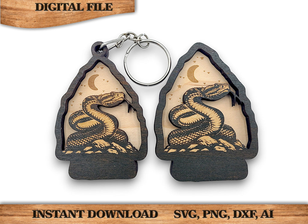 2 Layer Rattle Snake Arrowhead Keychain and Magnet Craft Gift Souvenir SVG, png, dxf File Instant Download Bundle Commercial License