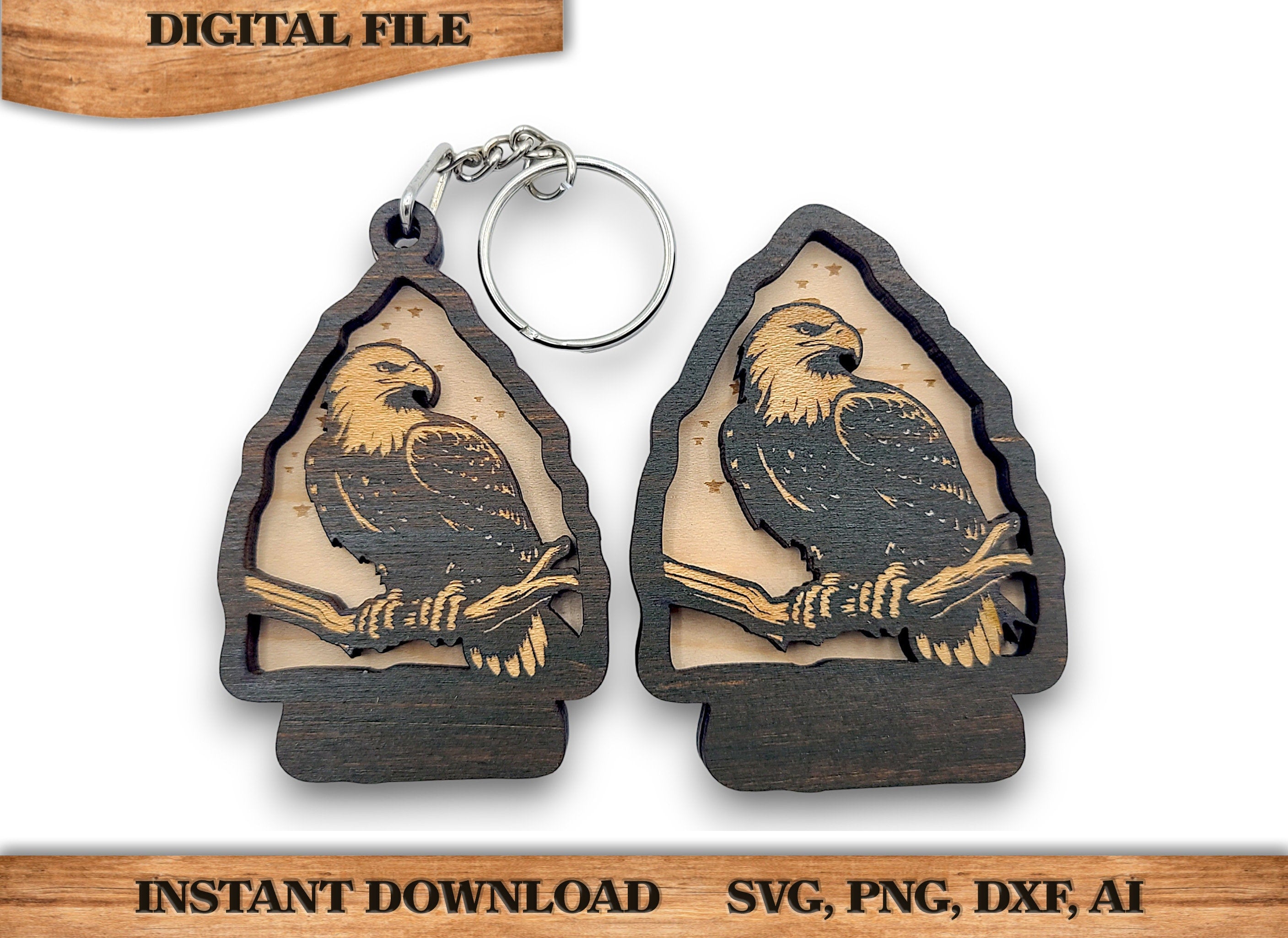 2 Layer Eagle Arrowhead Keychain and Magnet Craft Gift Souvenir SVG, png, dxf File Instant Download Bundle Commercial License