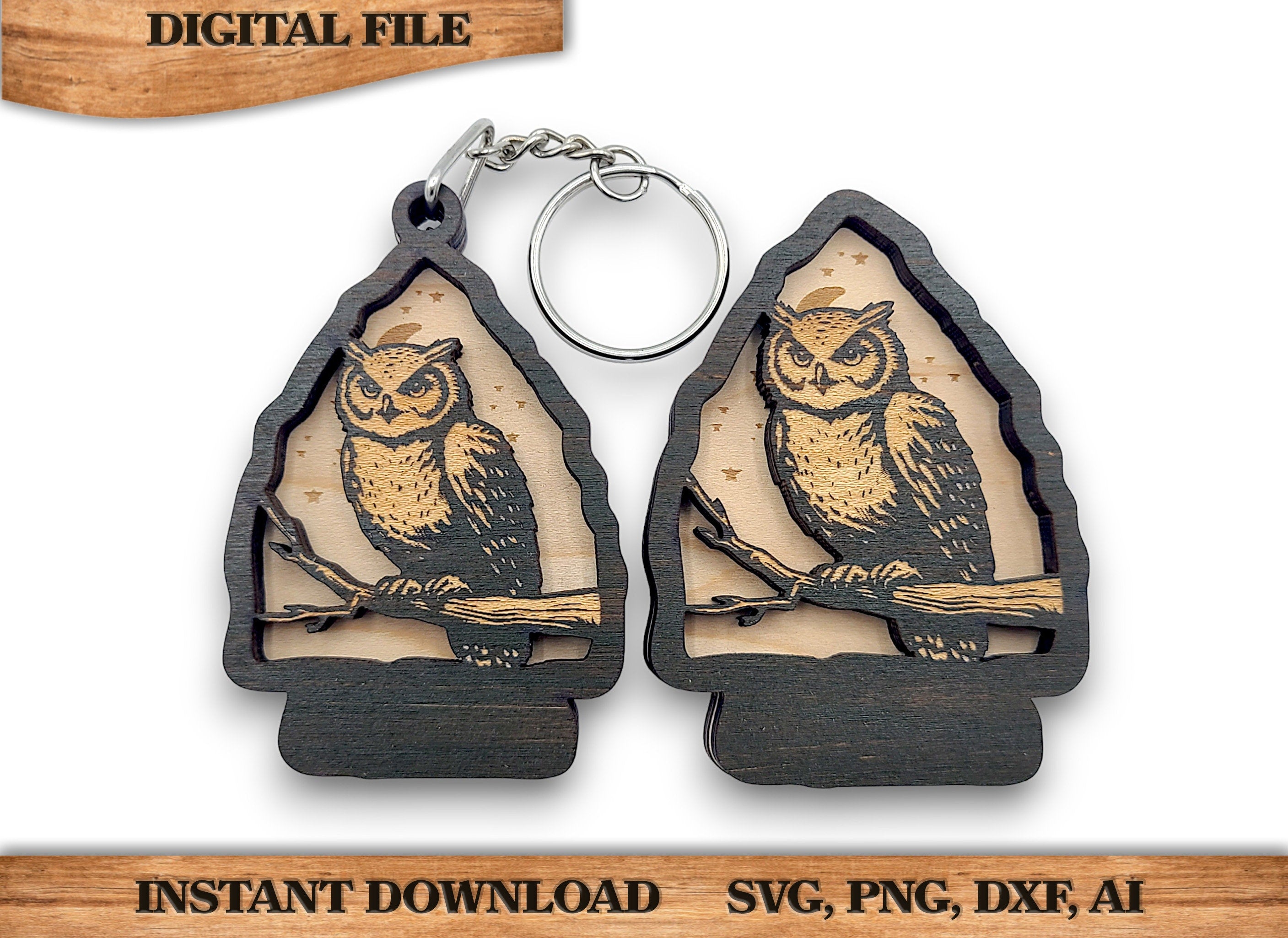 2 Layer Owl Arrowhead Keychain and Magnet Craft Gift Souvenir SVG, png, dxf File Instant Download Bundle Commercial License